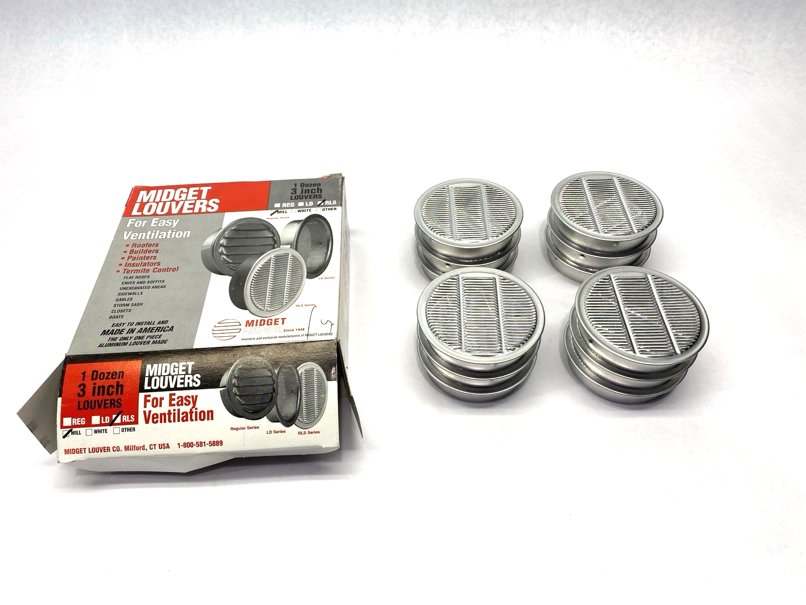 N/A | Midget Louver RLS Mill Aluminum Louver 3" BOX OF 12 - New – Open box - Maverick Industrial Sales