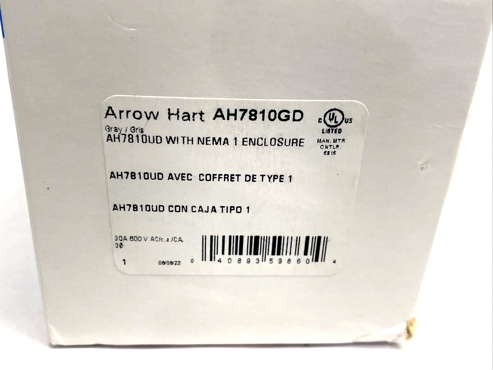 AH7810GD | Eaton Arrow Hart Manual Motor Controller 30A 600V 3P Single Gang 2-Pos. - New – Open box - Maverick Industrial Sales