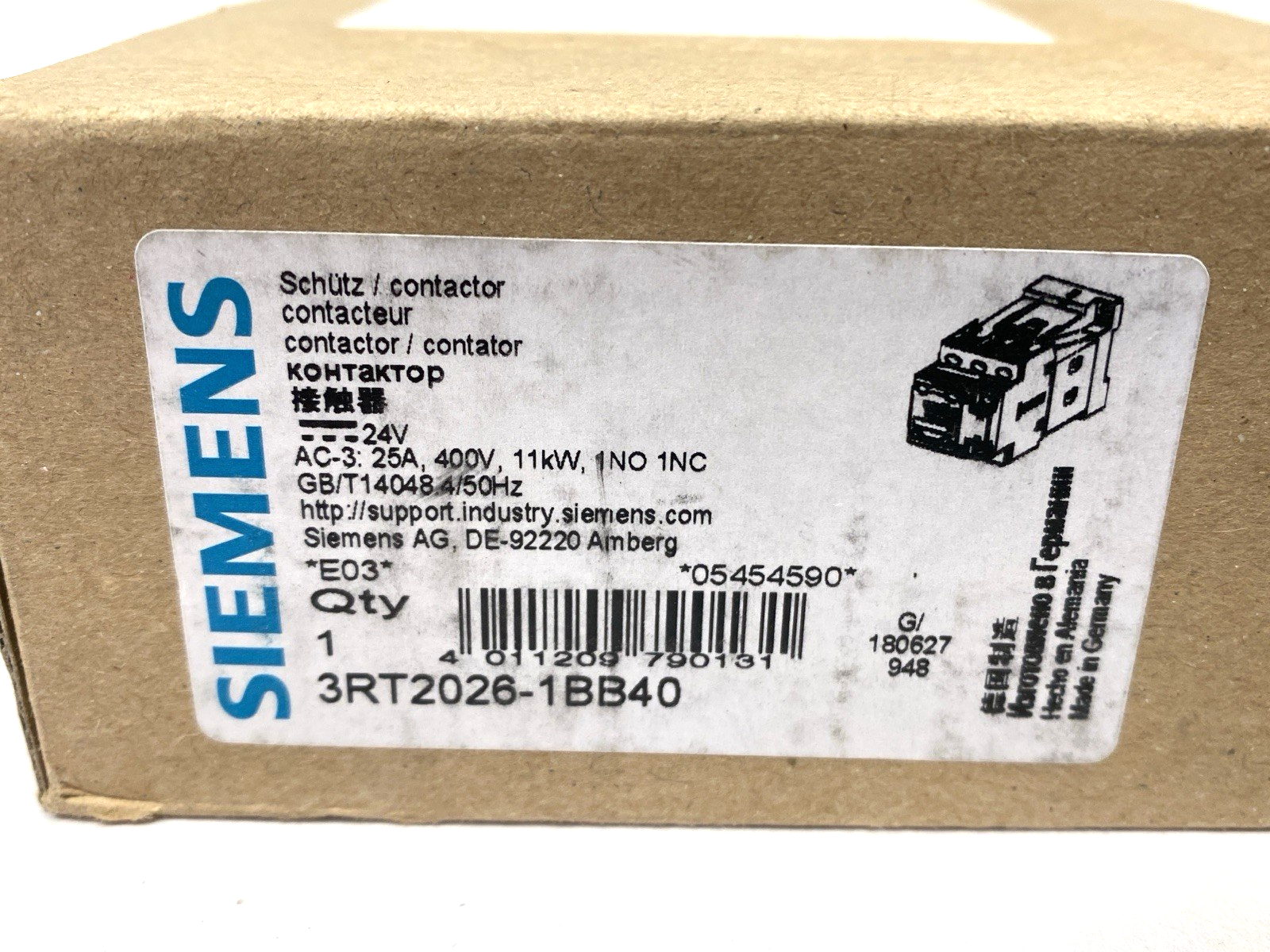Siemens 3RT2026-1BB40 SIRIUS Power Contactor 3-Pole 400V 11kW 25A - Maverick Industrial Sales