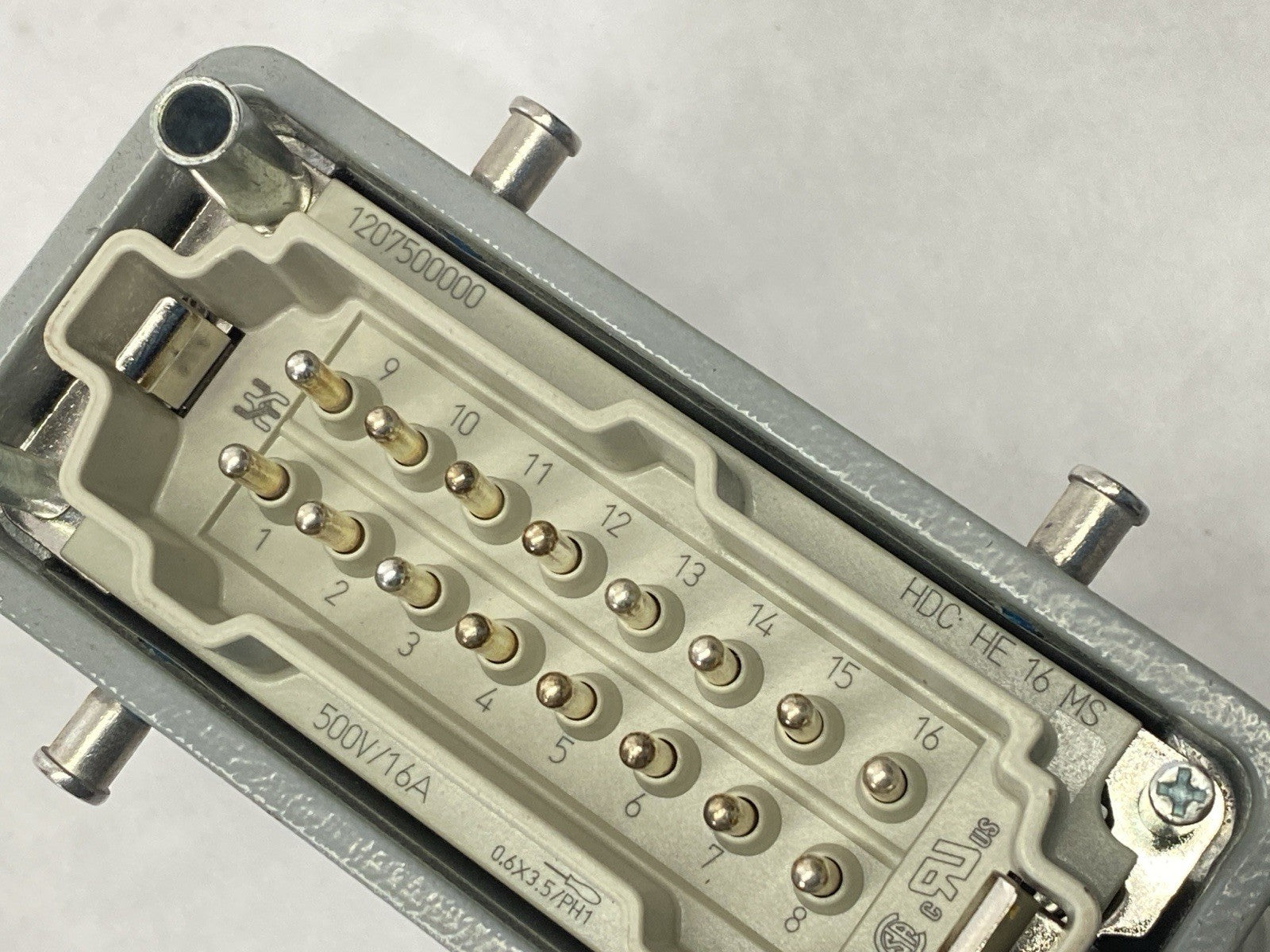 Weidmuller HDC HE 16 MS Male Connector 16P 16A 500V 1207500000 w/ 1788180000 - Maverick Industrial Sales