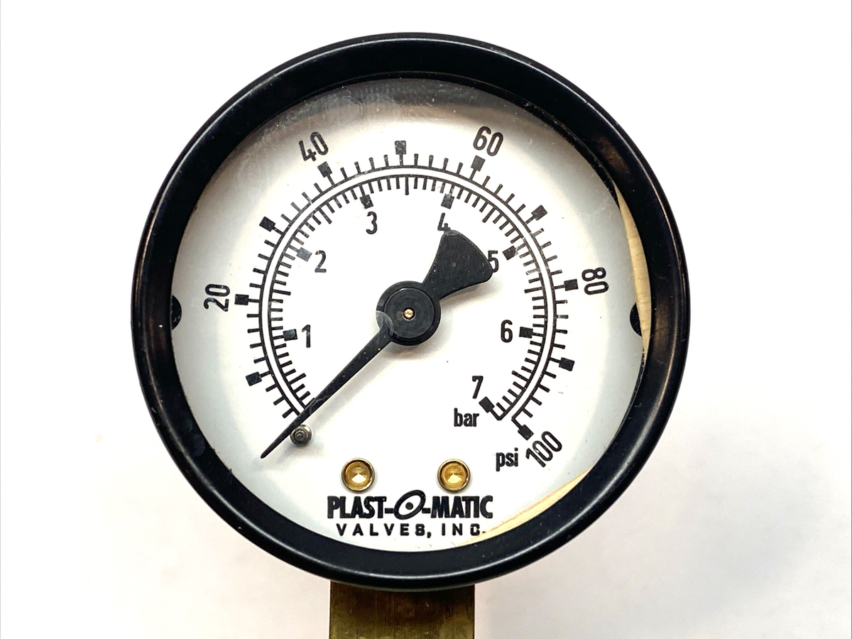 Plast-O-Matic Gauge Guard 1/2" NPT to 1/4" NPT w/ 0-100psi Gauge - Maverick Industrial Sales