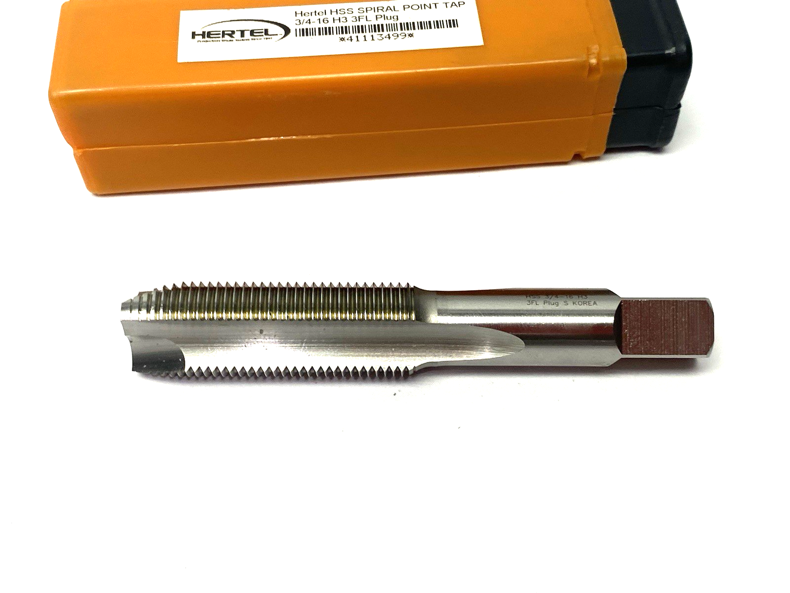 41113499 | Hertel Spiral Point Tap: 3/4-16 UNF, 3 Flutes, Plug Chamfer, 3B Class - New – Open box - Maverick Industrial Sales