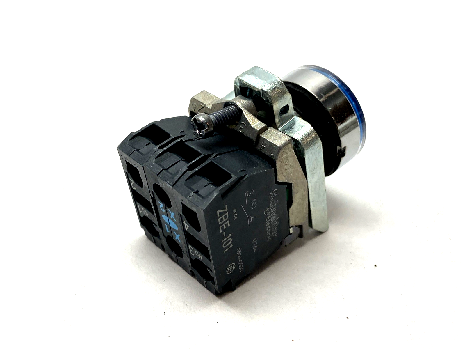 Schneider Electric XB4BW36B5 Illuminated Push Button 22mm Blue 1NO+1NC 24V AC DC - Maverick Industrial Sales