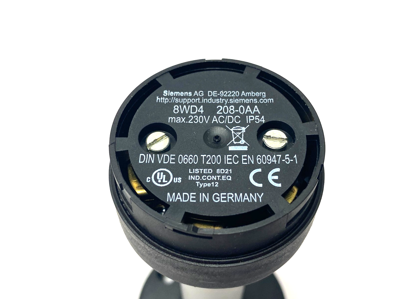 Siemens 8WD4 208-0AA Stack Light Element Base Module 50mm Black w/ 4" Pole - Maverick Industrial Sales