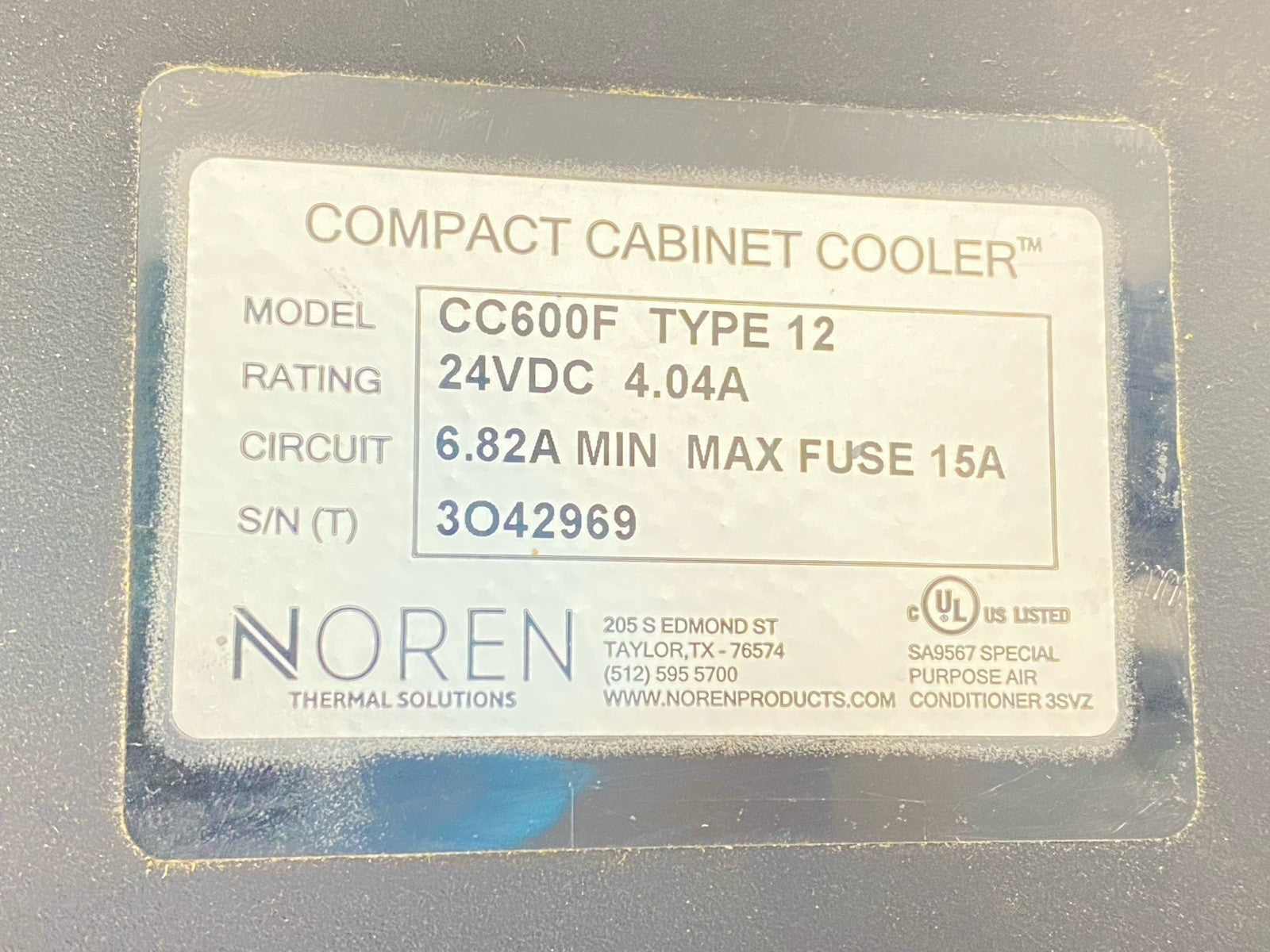 CC600F TYPE 12 | Noren Compact Cabinet Cooler - For parts or not working - Maverick Industrial Sales