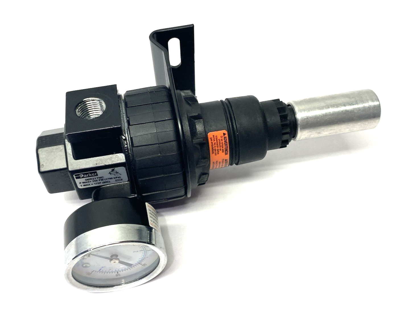 06R217NC | Parker Compact Regulator, 1/4" Ports, w/ Gauge - Used - Maverick Industrial Sales