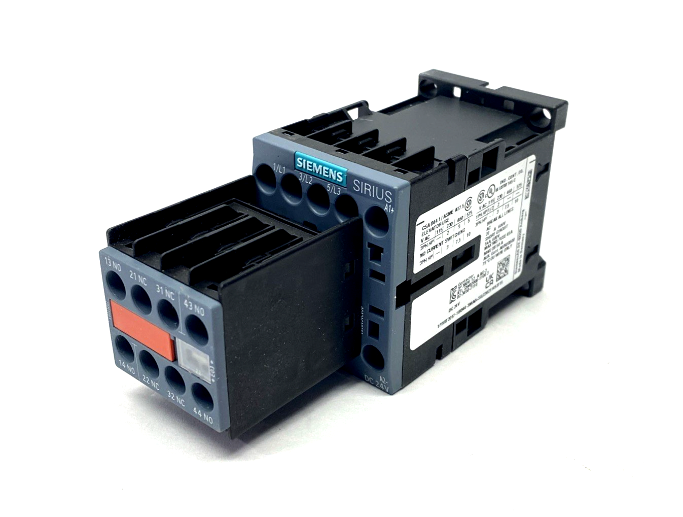 3RT2017-1BB44-3MA0 | Siemens Contactor 3-Pole 12A 5.5kW, 24V DC Coil 2NO 2NC - New - Maverick Industrial Sales