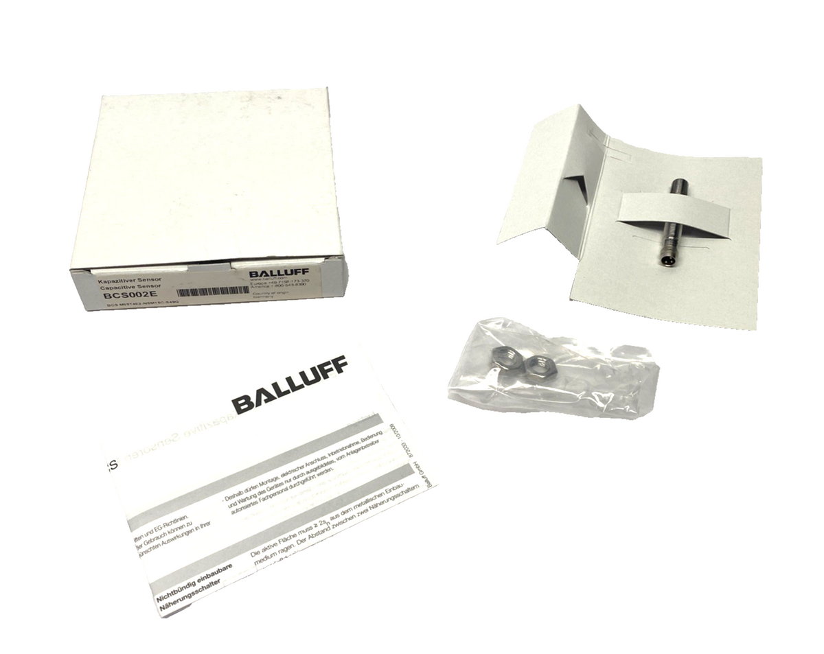 BCS002E | Balluff Object Detection Capacitive Sensor M8, BCS M08T4E2-NSM15C-S49G - New - Maverick Industrial Sales