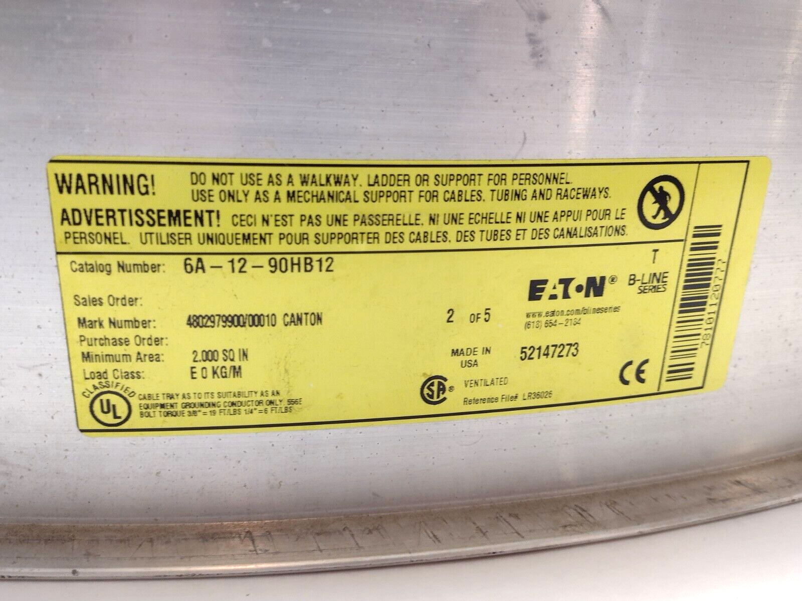 Eaton B-Line 6A-12-90HB12 Cable Tray 90° Horizontal Bend 12" Radius 12" W 6" H - New – Open box - Maverick Industrial Sales