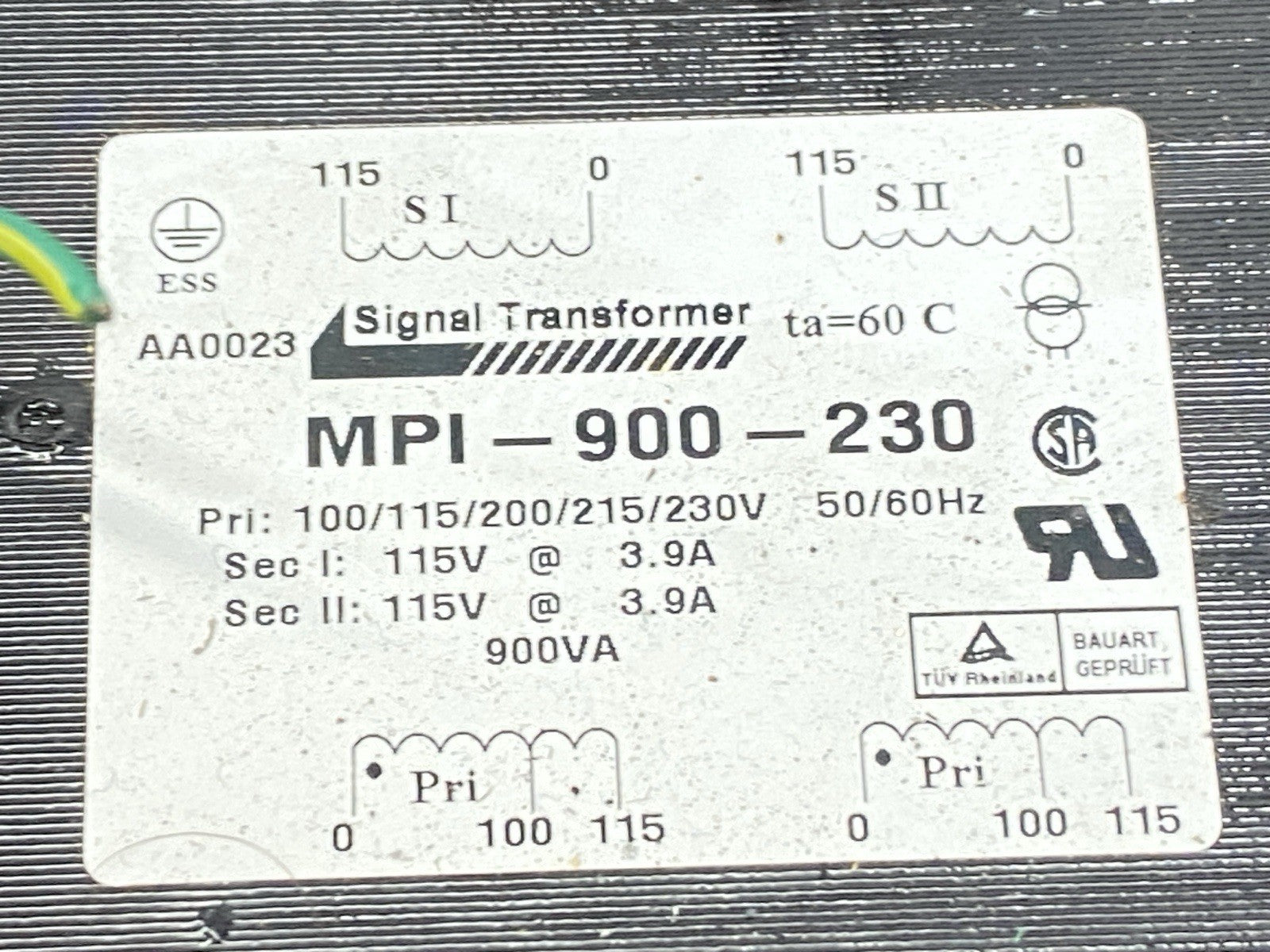 MPI-900-230 | Signal Transformer Power Transformer 900VA 3.9A 115V - Used - Maverick Industrial Sales