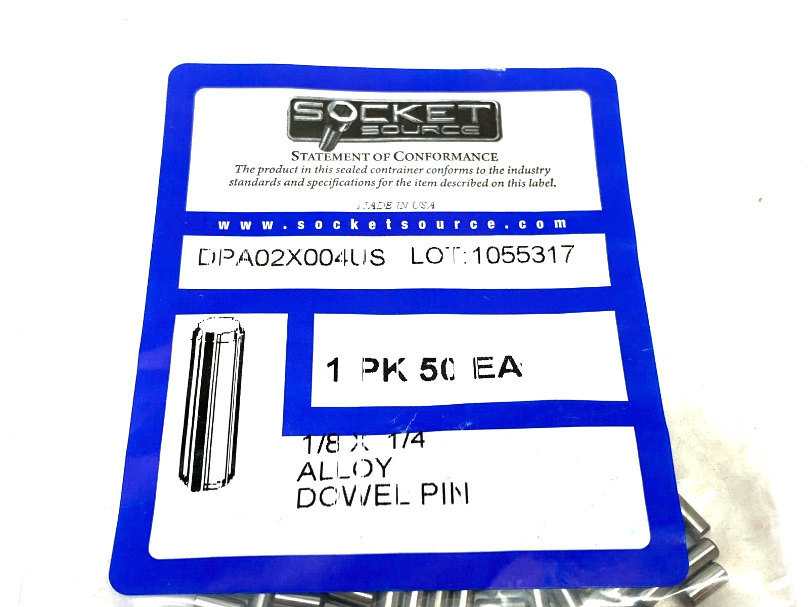 Socket Source DPA02X004US Alloy Dowel Pin 1/8" x 1/4" PKG OF 50 - Maverick Industrial Sales