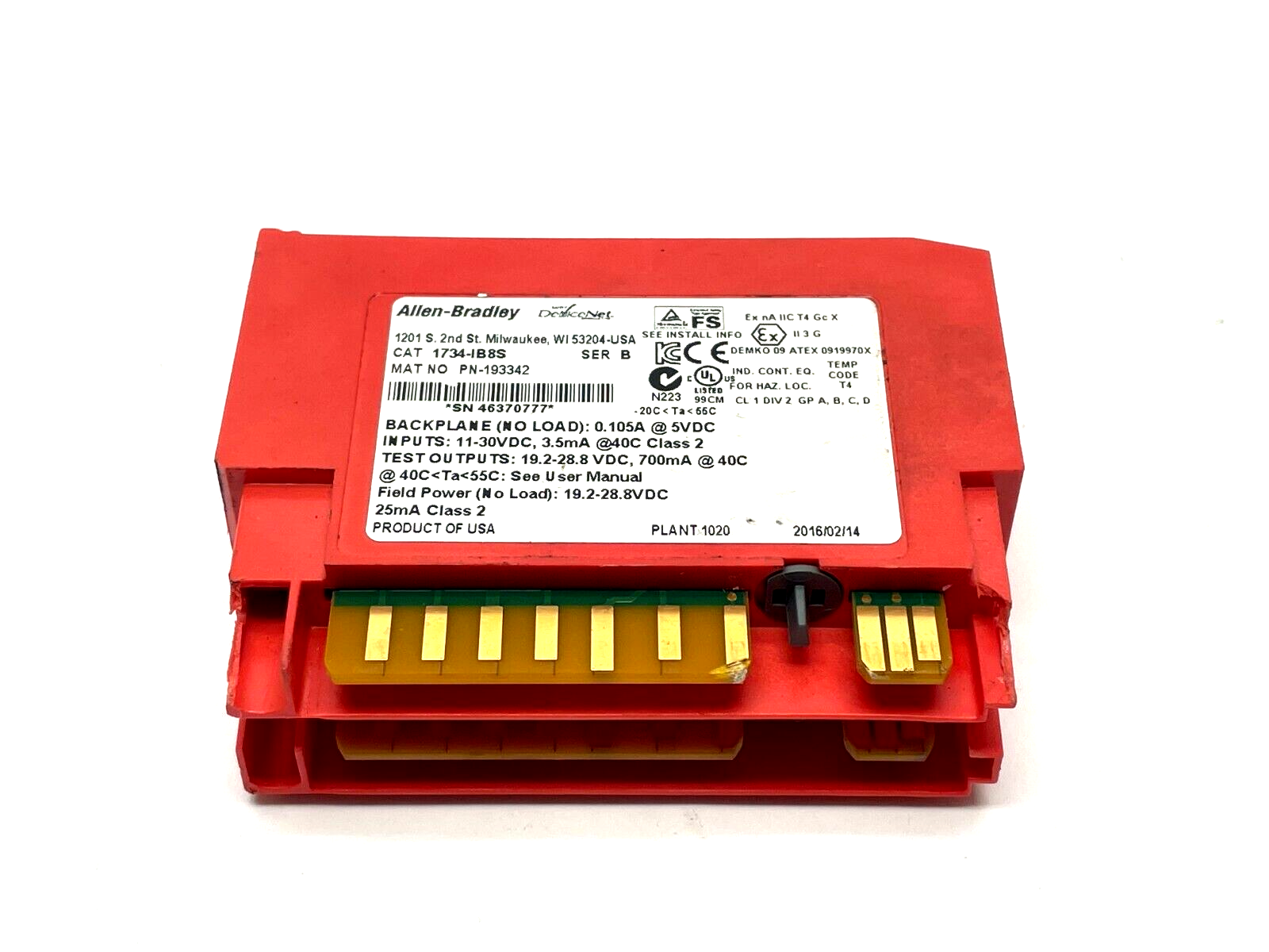 Allen Bradley 1734-IB8S Ser. B I/O Module Safety 8 Point Input - Maverick Industrial Sales