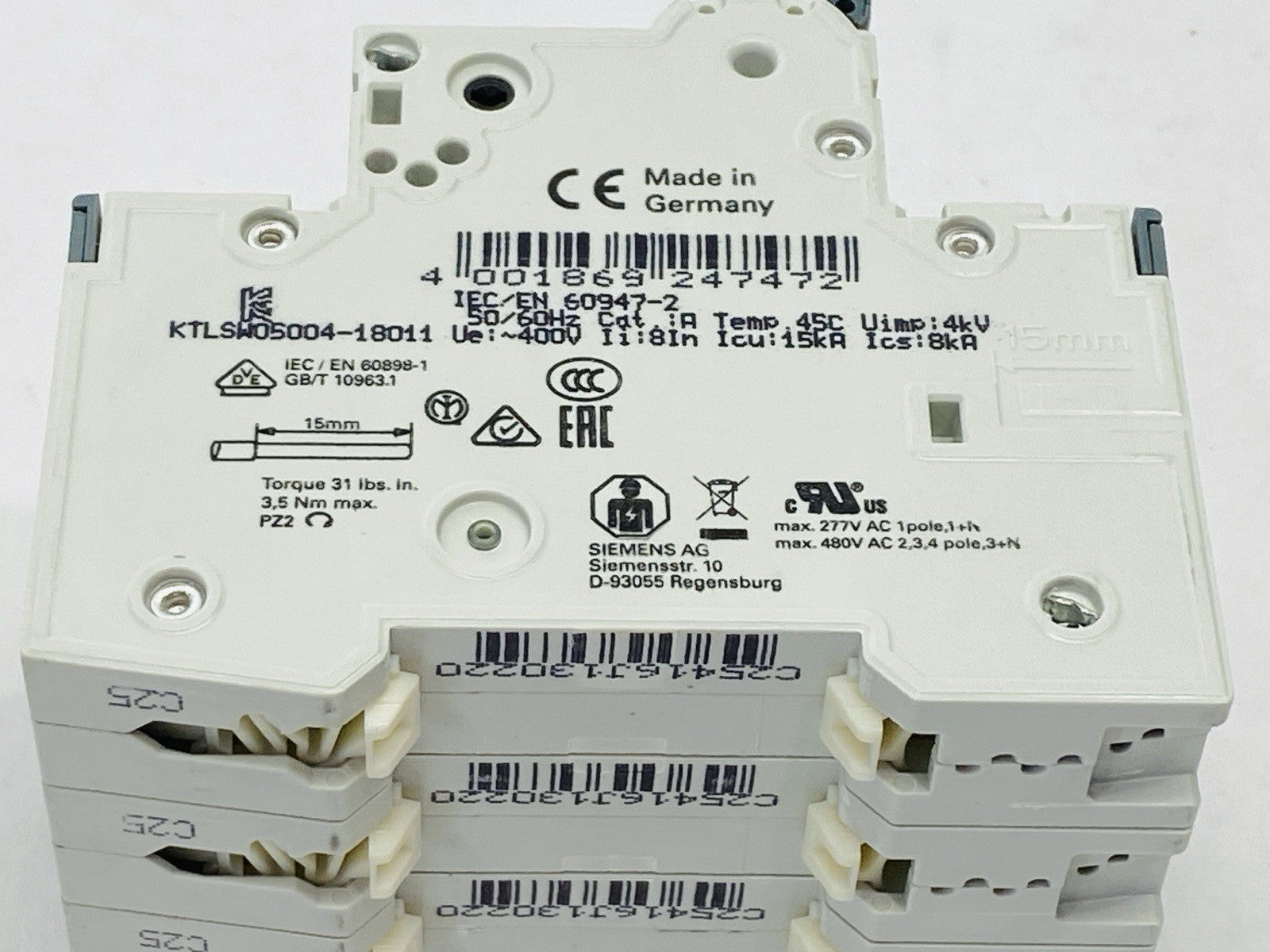 Siemens 5SY6425-7 Miniature Circuit Breaker 4-Pole 25A 400V - Maverick Industrial Sales