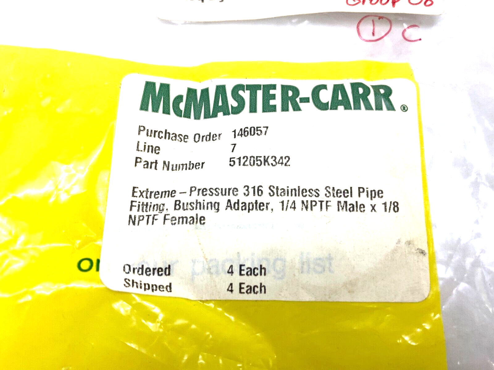 51205K342 Extreme Pressure Pipe Fitting 1/4 NPTF Male x 1/8 NPTF Female LOT OF 4 - Maverick Industrial Sales