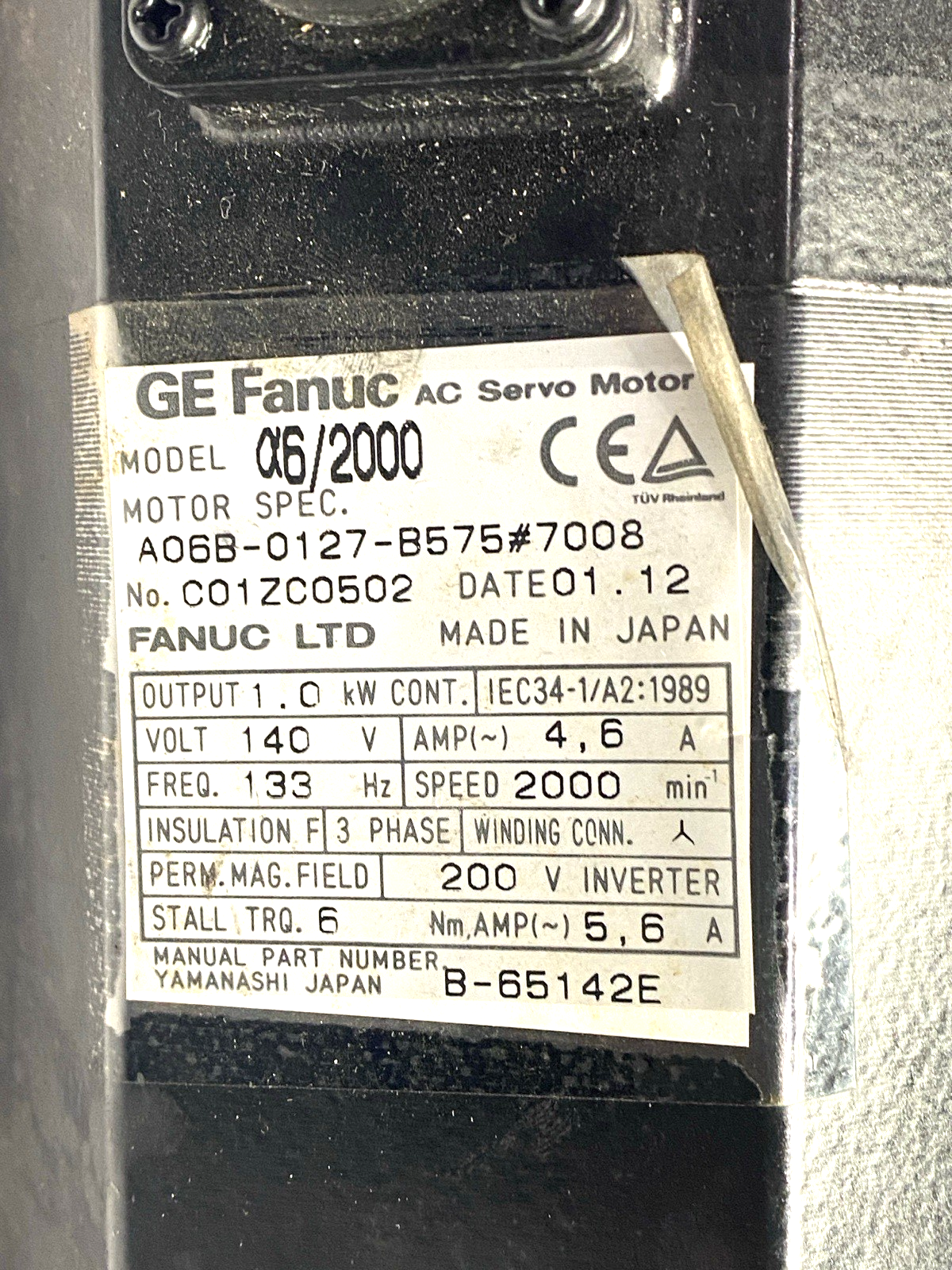 A06B-0127-B575 | GE Fanuc AC Servo Motor 140V 1kW 4.6A, 721-10-G Gear Reducer 10:1 - Used - Maverick Industrial Sales