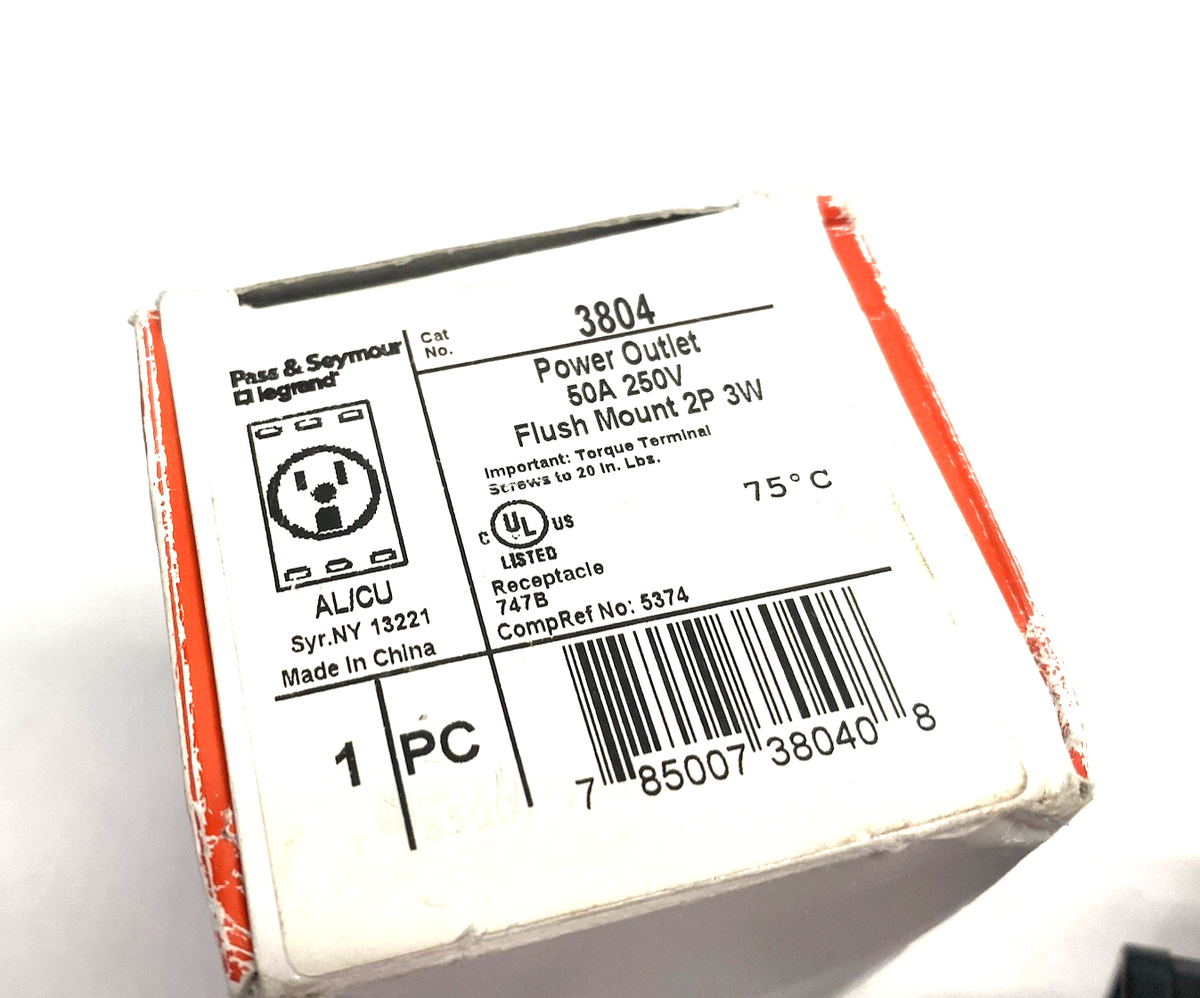 Pass & Seymour Legrand 3804 Single Flush Receptacle Power Outlet 50A 250V - Maverick Industrial Sales