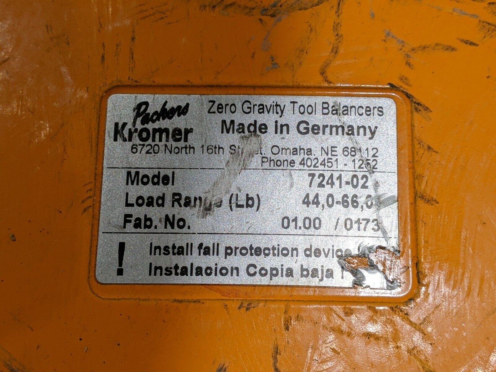 Packers Kromer 7241-2 Zero Gravity Tool Balancer 44-66 lbs MISSING LOAD HOOK - Maverick Industrial Sales