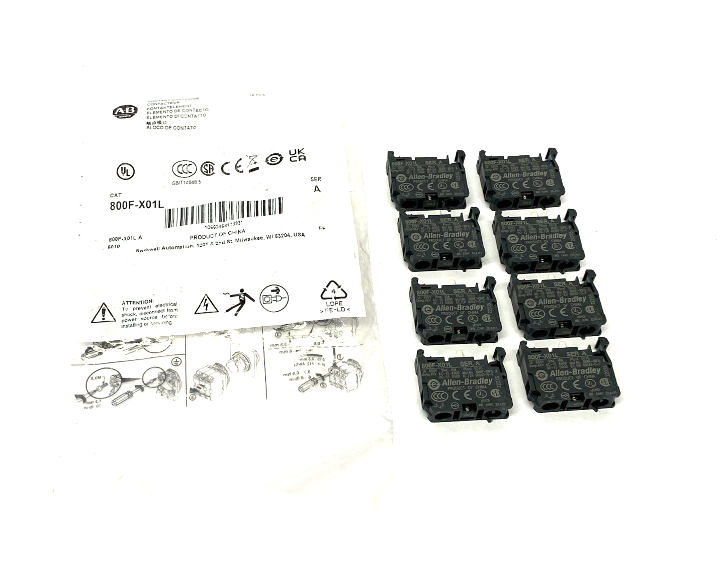 Allen Bradley 800F-X01L Ser. A Contact Cartridge Block PKG OF 8 - Maverick Industrial Sales