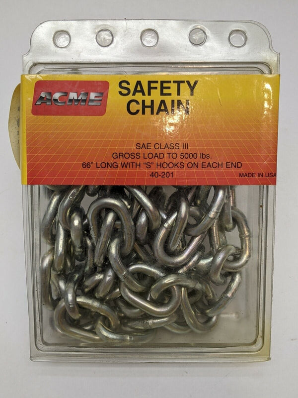 Acme 40-201 Class III Safety Chain 5000 lbs Capacity 66" Long w/ "S" Hooks - Maverick Industrial Sales