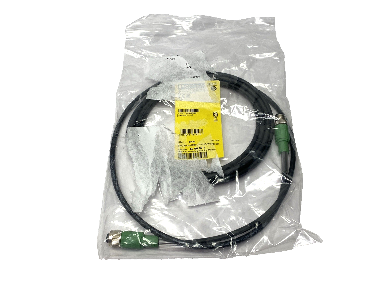 Phoenix Contact SAC-4P-M12MS/ 3,0-PUR/M12FS SH Double Ended Cordset 3m 1500871 - Maverick Industrial Sales