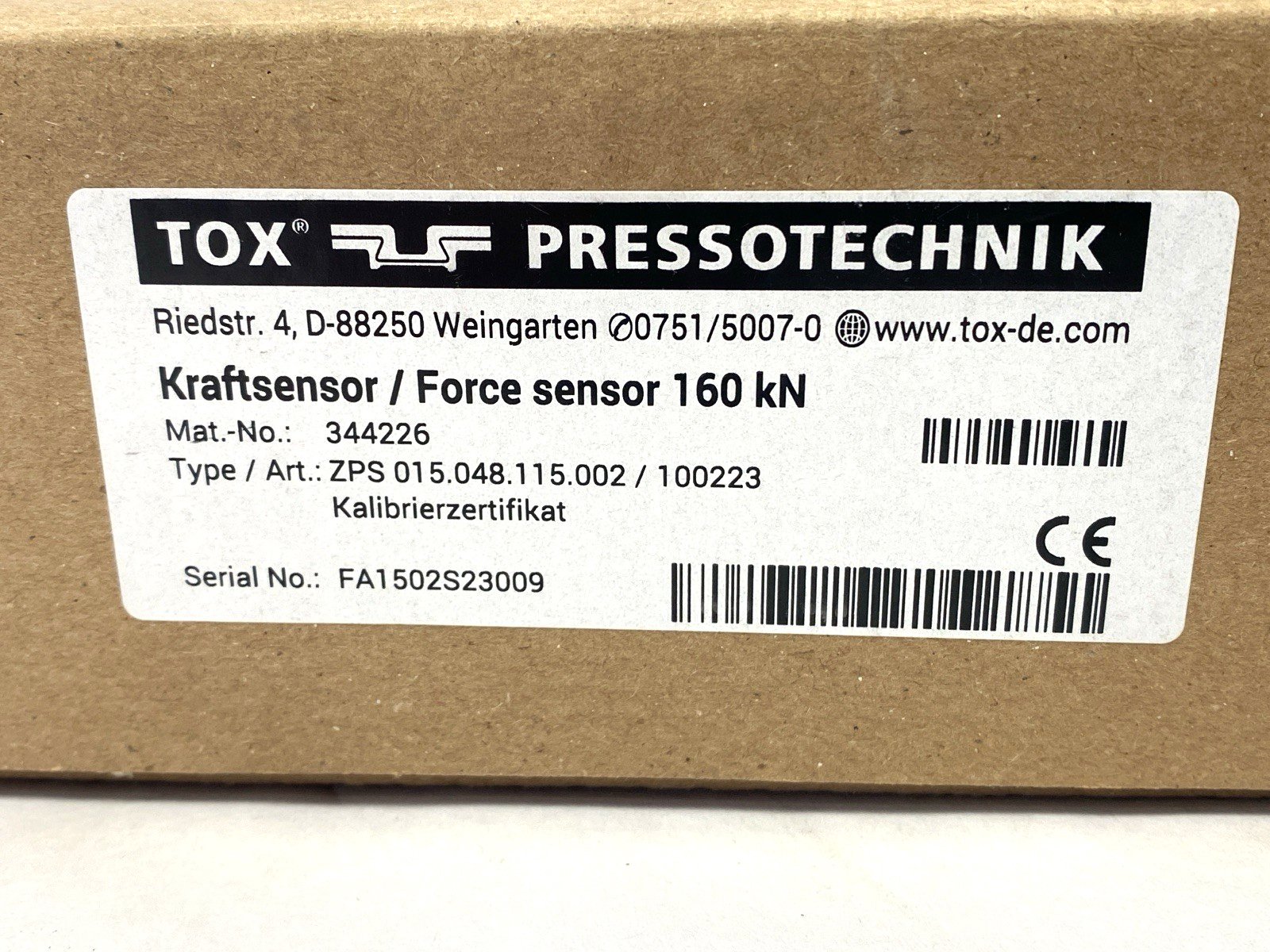 TOX PRESSOTECHNIK ZPS 015.048.115.002/100223 KraftSensor Force Sensor 160kW - Maverick Industrial Sales