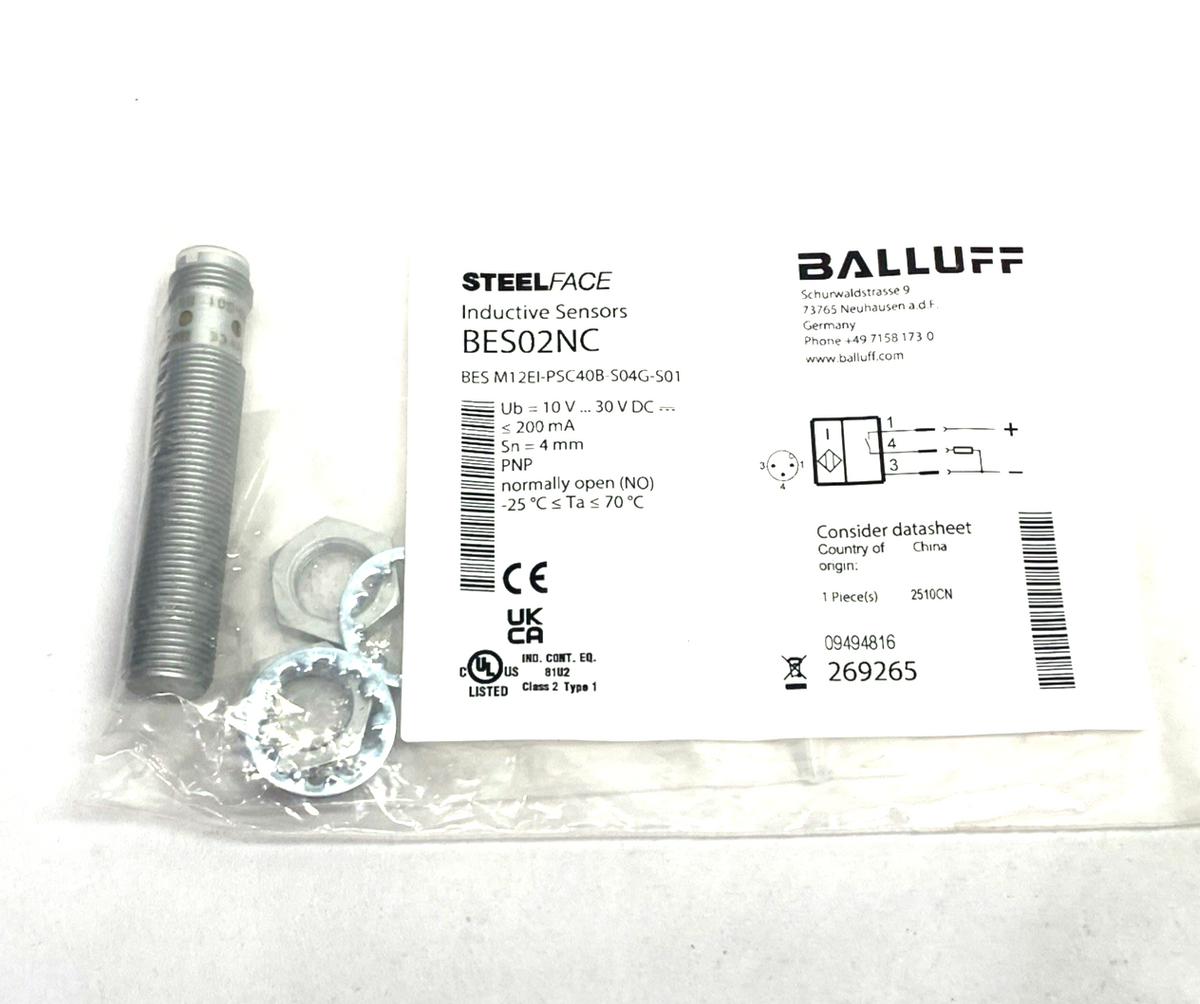Balluff BES02NC Inductive Sensor High-Pressure Resist. BES M12EI-PSC40B-S04G-S01 - Maverick Industrial Sales
