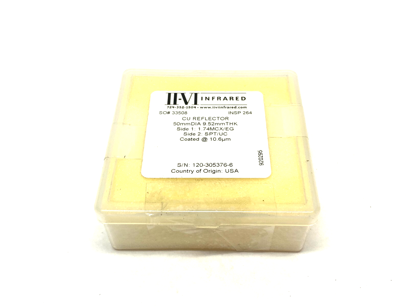 II-VI Infrared 920295 CU Reflector 50mm Dia. 9.52mm Thick 1.74MCX/EG, SPT/UC - Maverick Industrial Sales