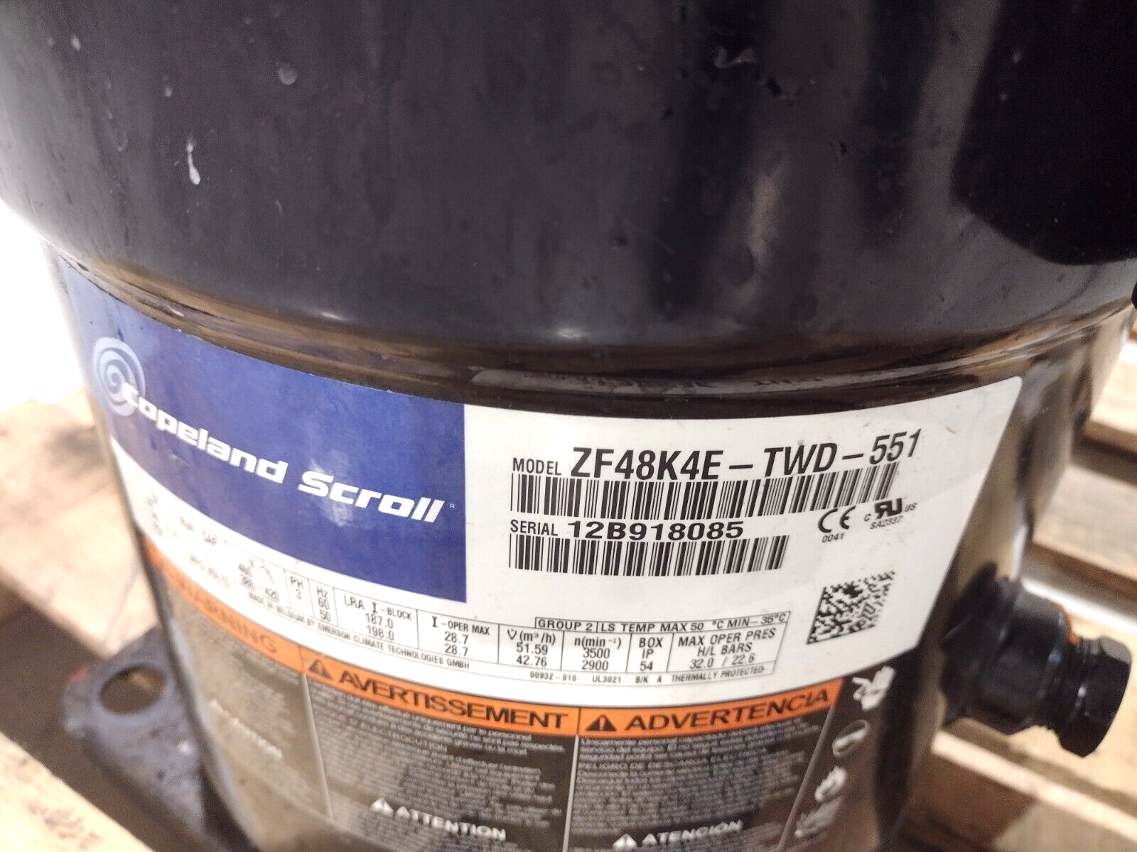Emerson Copeland Scroll ZF48K4E-TWD-951 Hermetic Scroll Compressor 460/3/60 POE - Maverick Industrial Sales