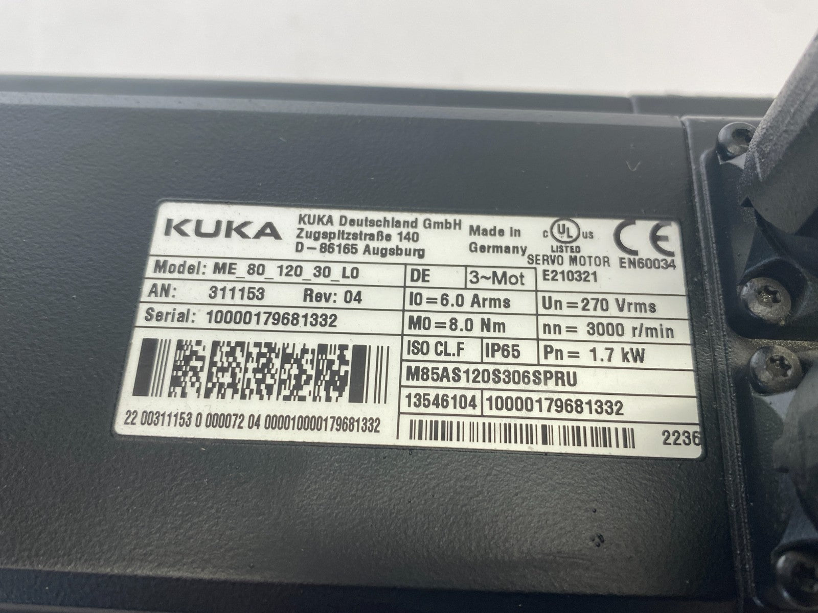 Kuka 311153 3-Phase Servo Motor ME_80_120_30_L0 - Maverick Industrial Sales