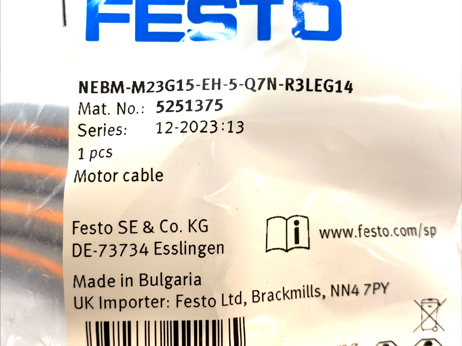 Festo NEBM-M23G15-EH-5-Q7N-R3LEG14 Motor Cable 5251375 - Maverick Industrial Sales