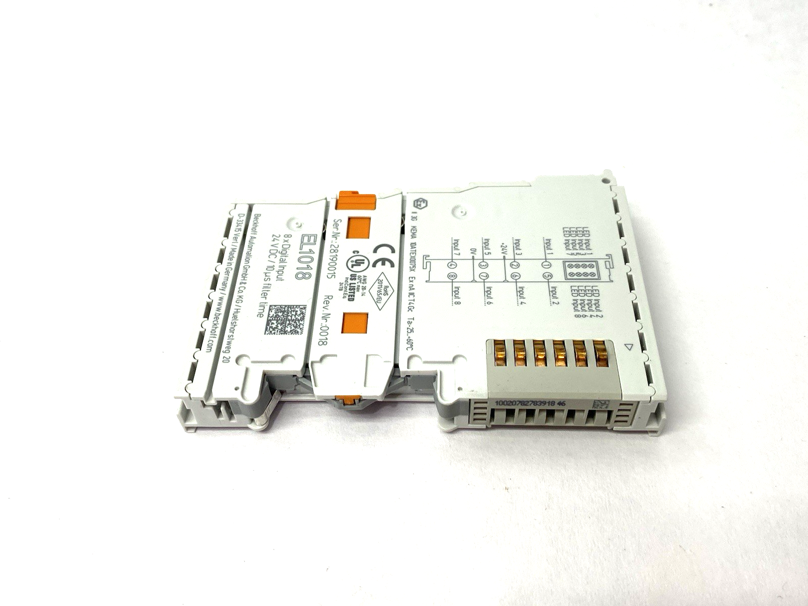 Beckhoff EL1018 EtherCAT 8-Channel Digital Input Terminal, 24 VDC, 10µs - Maverick Industrial Sales