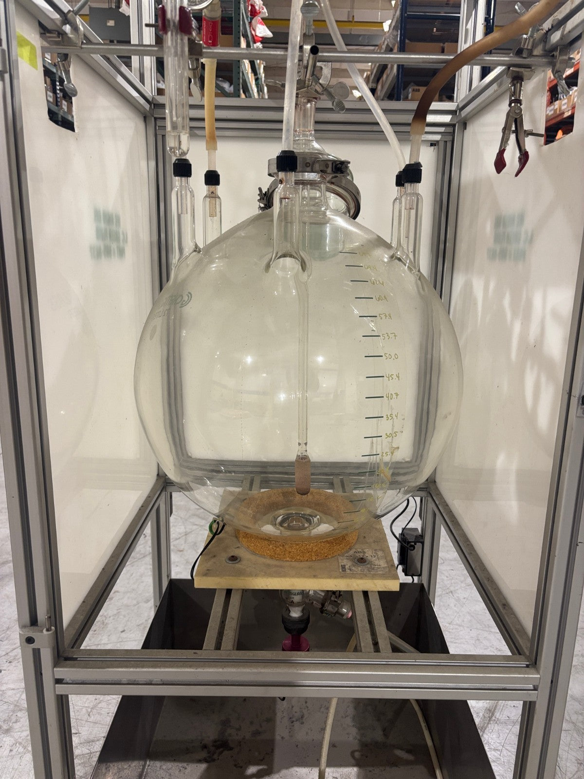 72L | Chemglass 72 Liter Reactor Flask with varios fixtures and attachments, - Used - Maverick Industrial Sales