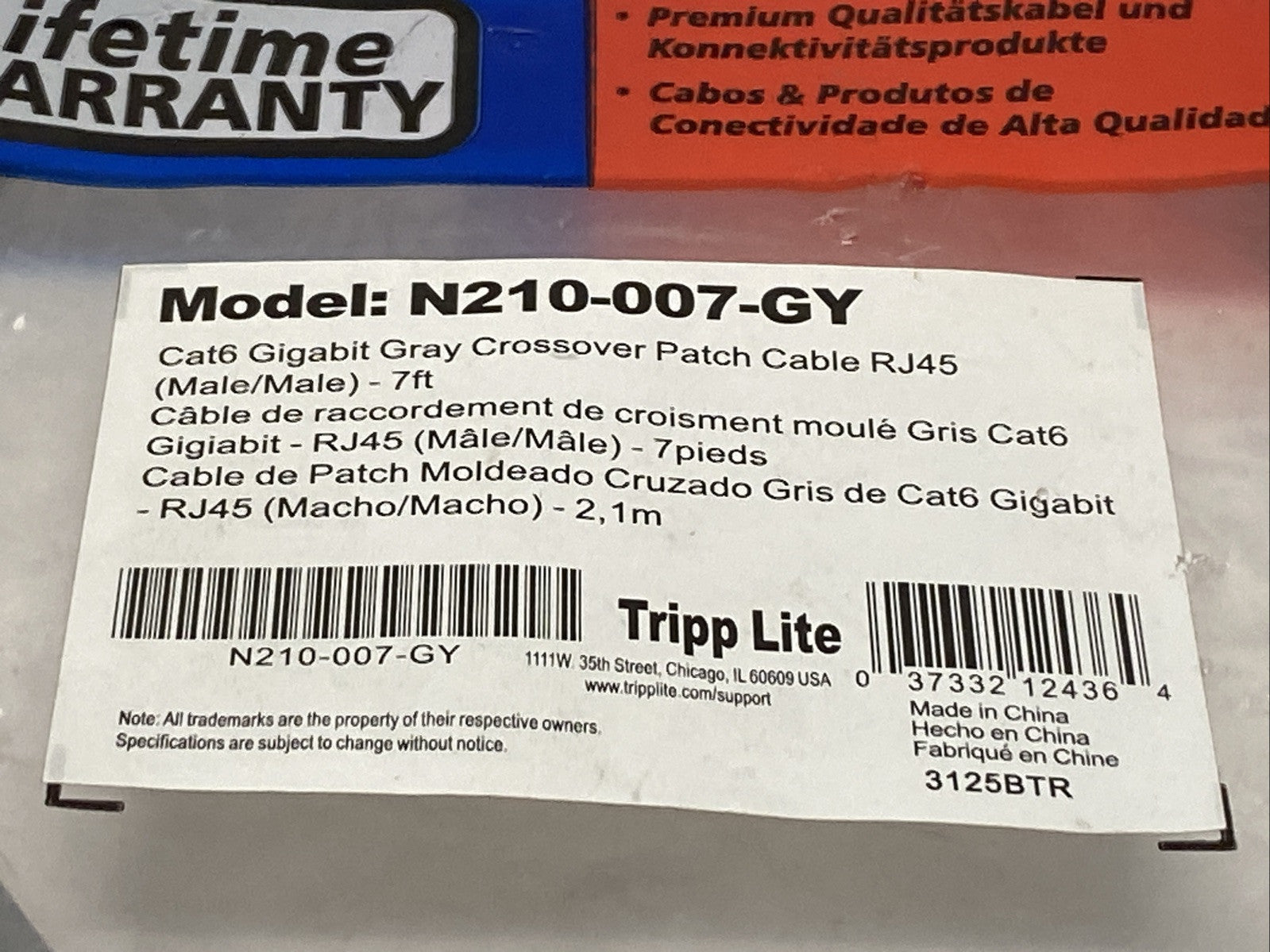 Tripp Lite N210-007-GY Cat6 Gigabit Crossover Ethernet Cable RJ45 7ft - Maverick Industrial Sales