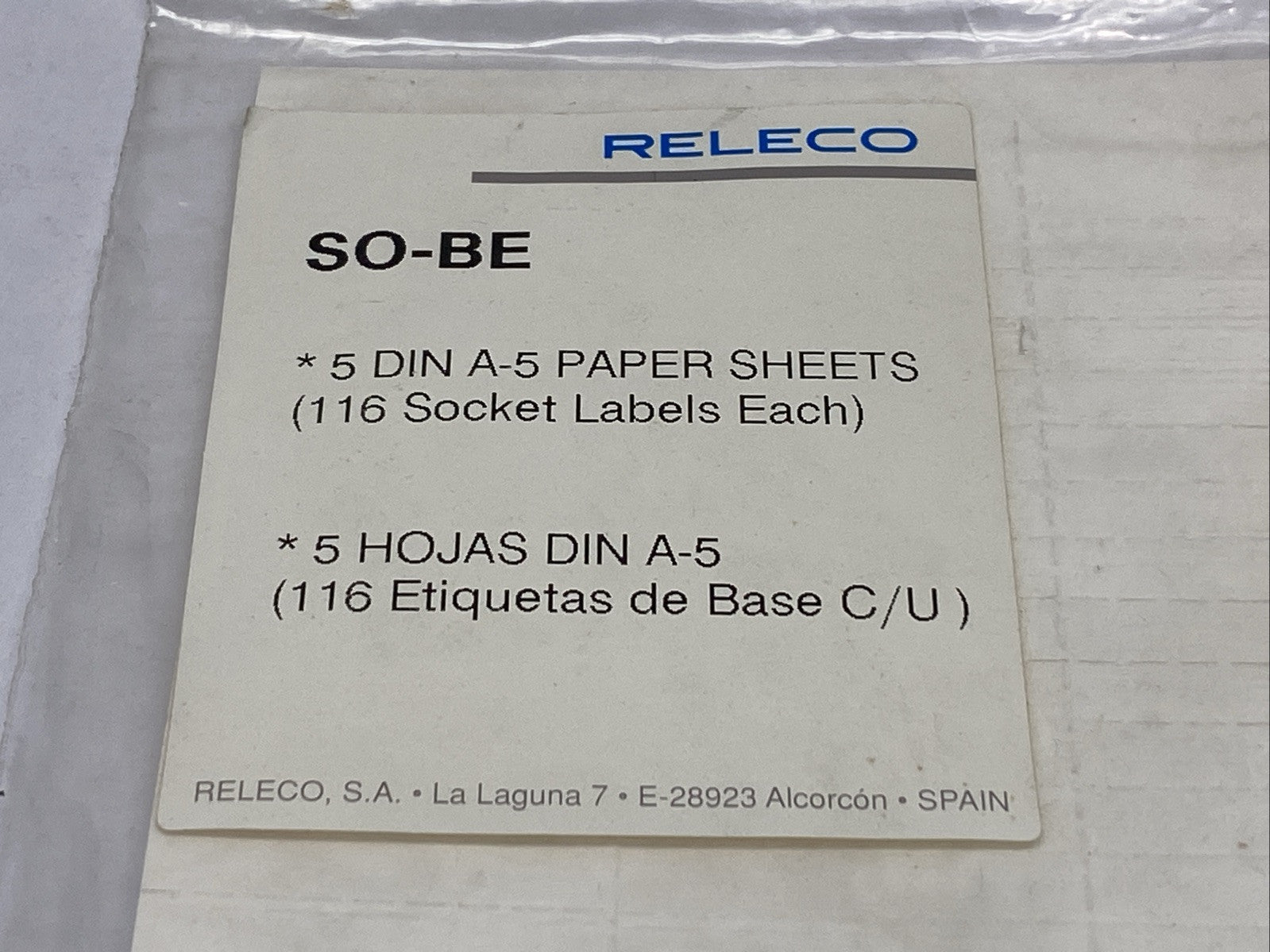 Releco S0-BE 5-DIN A-5 Paper Sheet 116 Socket Labels LOT OF 5 - Maverick Industrial Sales