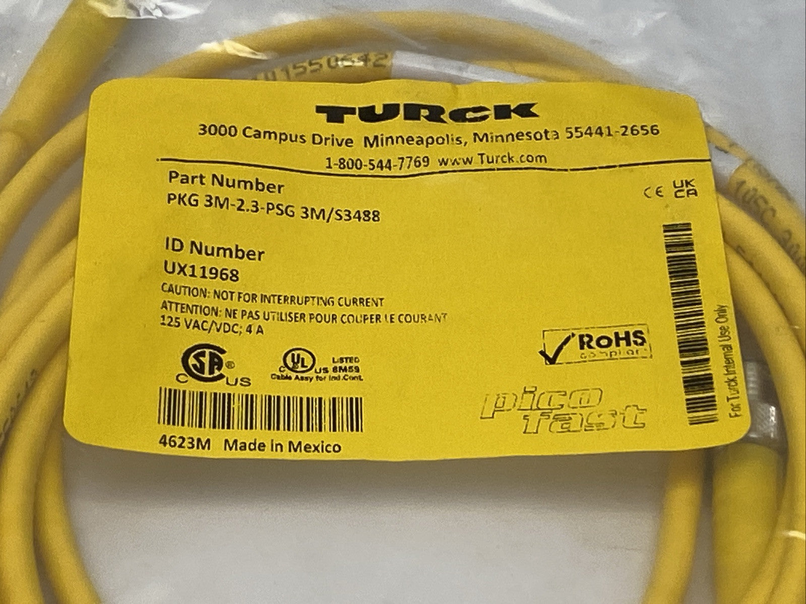 Turck PKG 3M-2.3-PSG 3M/S3488 Actuator Sensor Cable M/F M8 3-Pin UX11968 - Maverick Industrial Sales