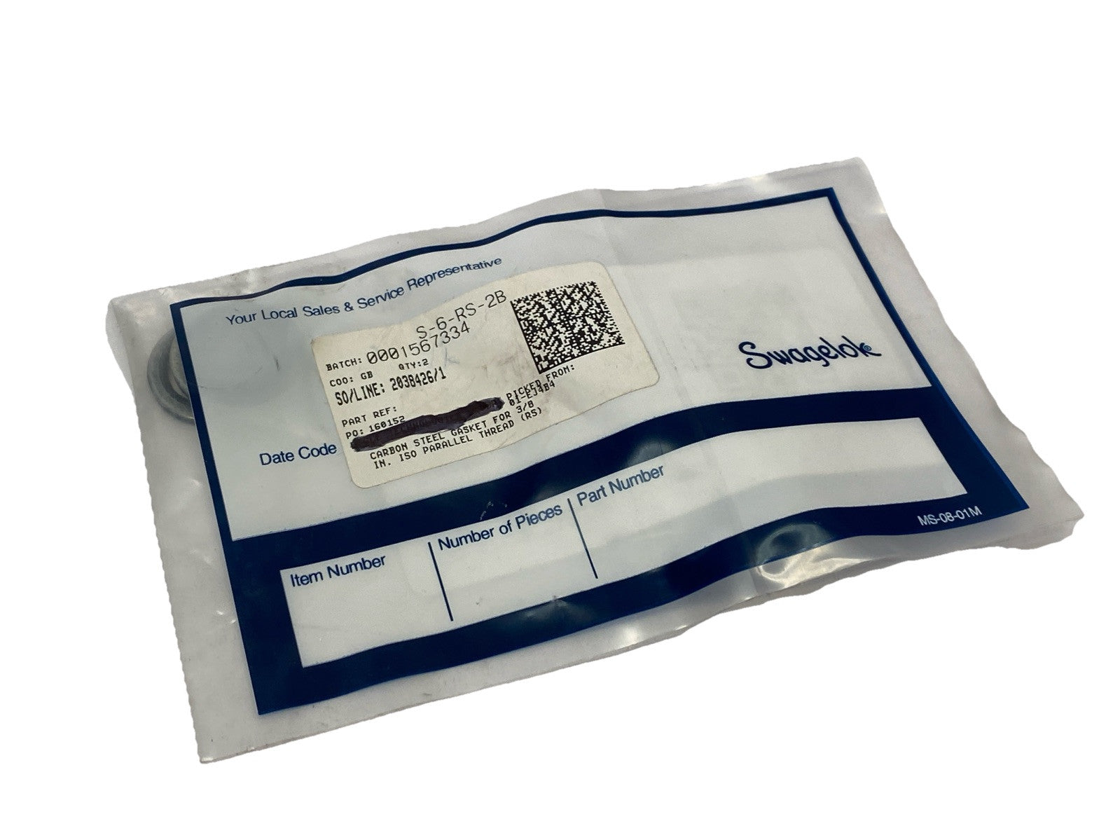 Swagelok S-6-RS-2B Carbon Steel Gasket For 3/8" ISO LOT OF 2 - Maverick Industrial Sales