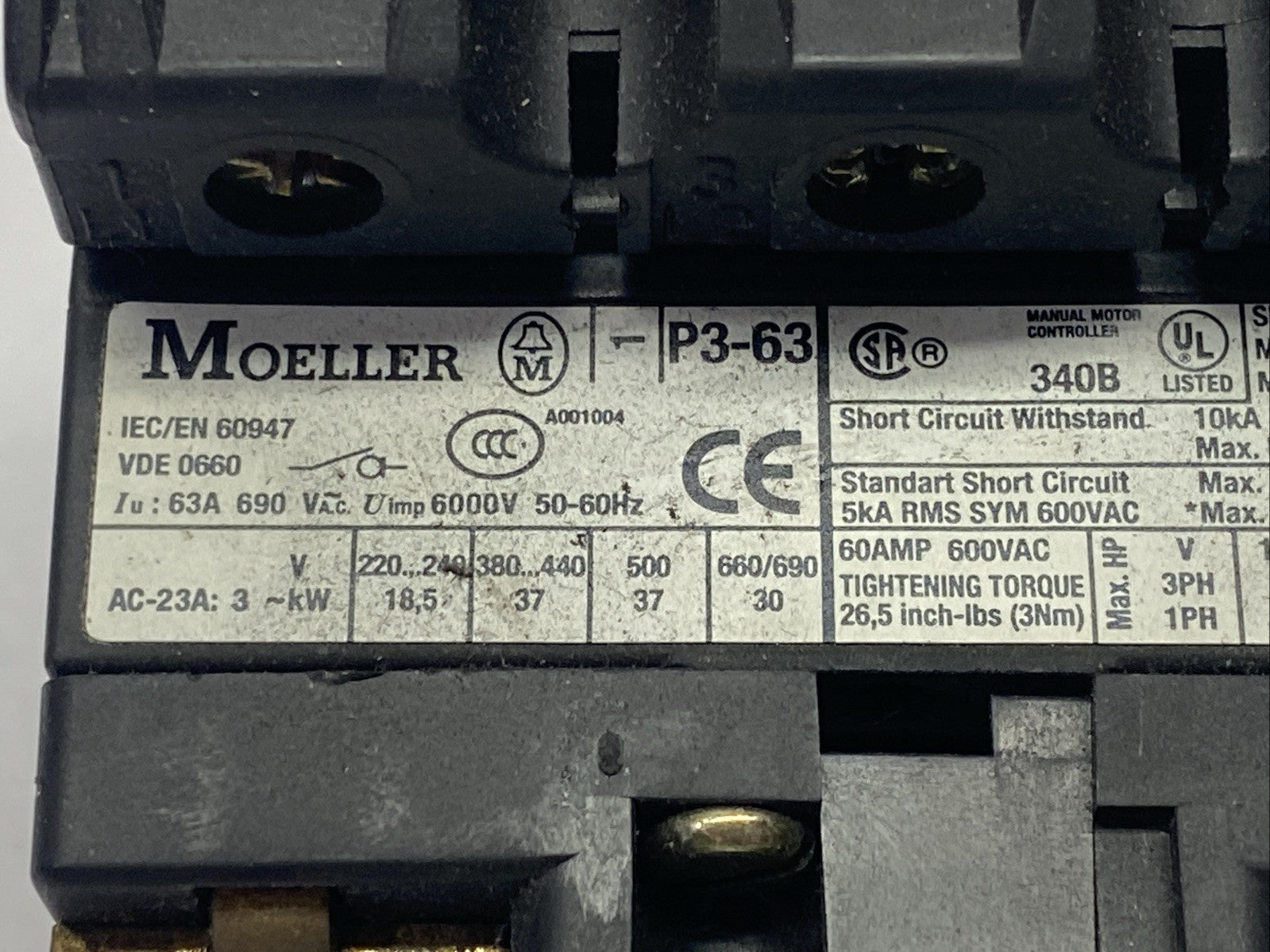Moeller P3-63/V/SVB Rotary Disconnect Circuit Interruptor 63A 3P - Maverick Industrial Sales