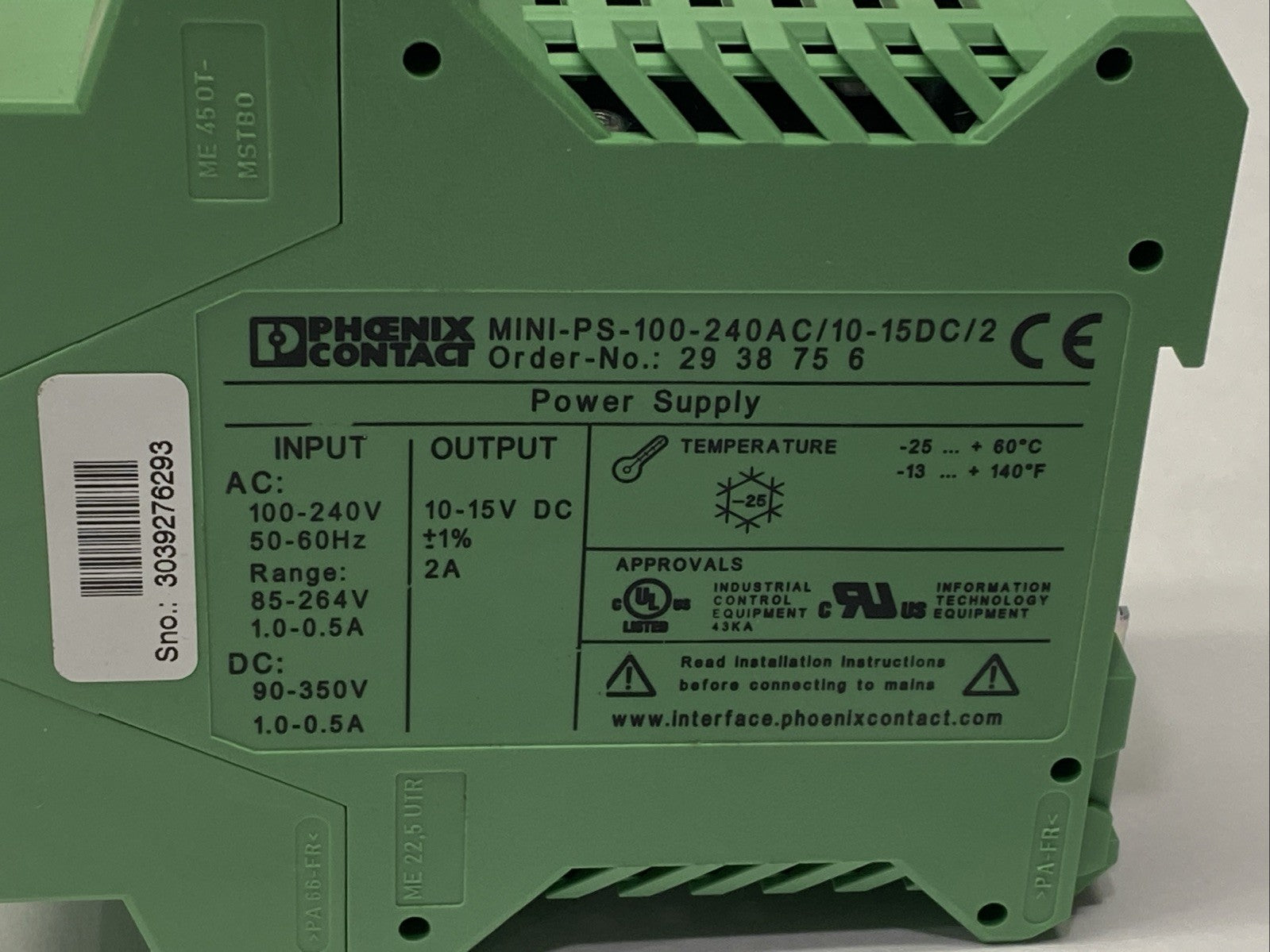 Phoenix Contact MINI-PS-100-240AC/10-15DC/2 Power Supply Unit 2A 10-15V 2938756 - Maverick Industrial Sales