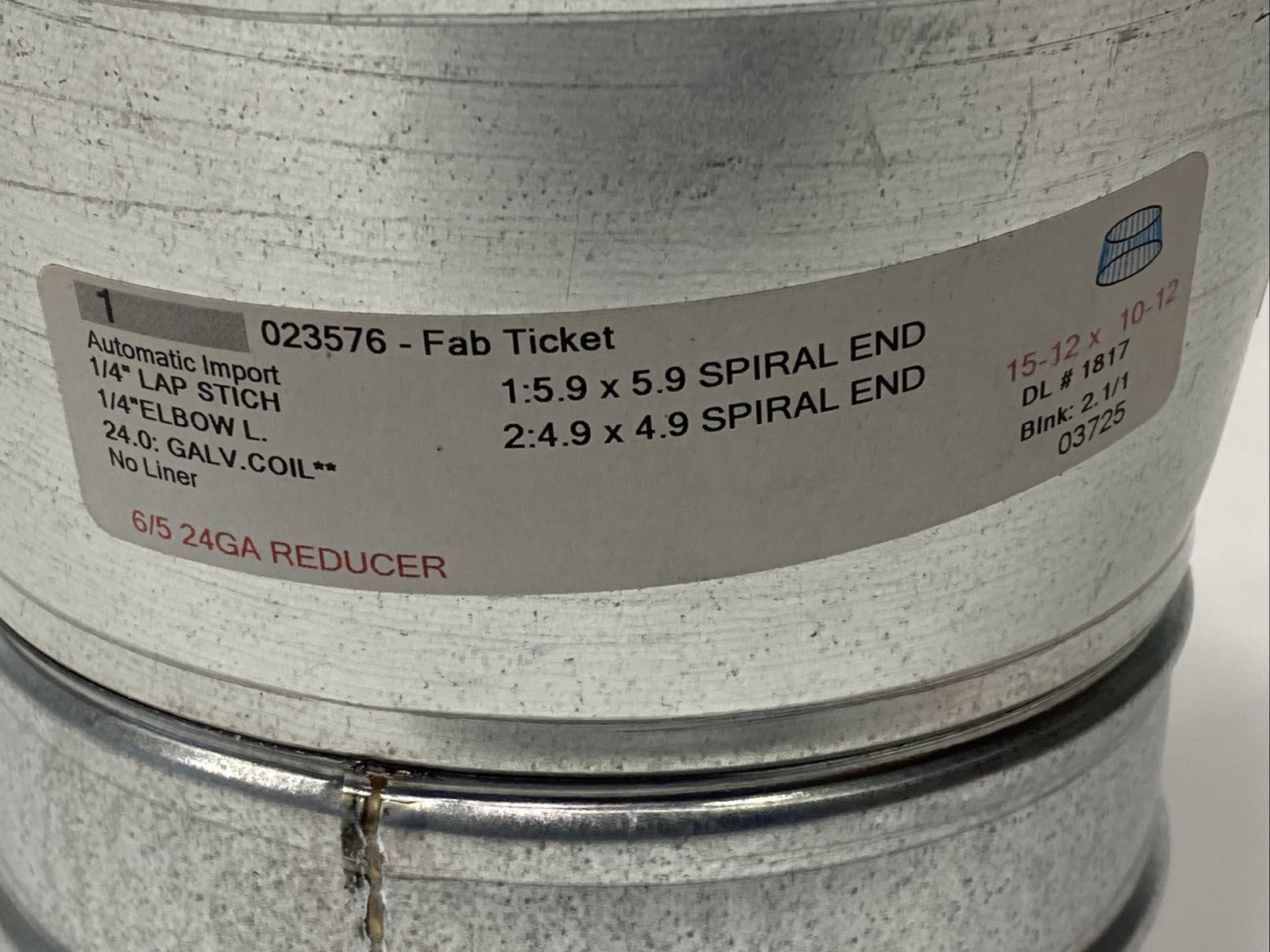 6/5 24GA Galvanized Reducer Spiral End 6" x 5" - Maverick Industrial Sales