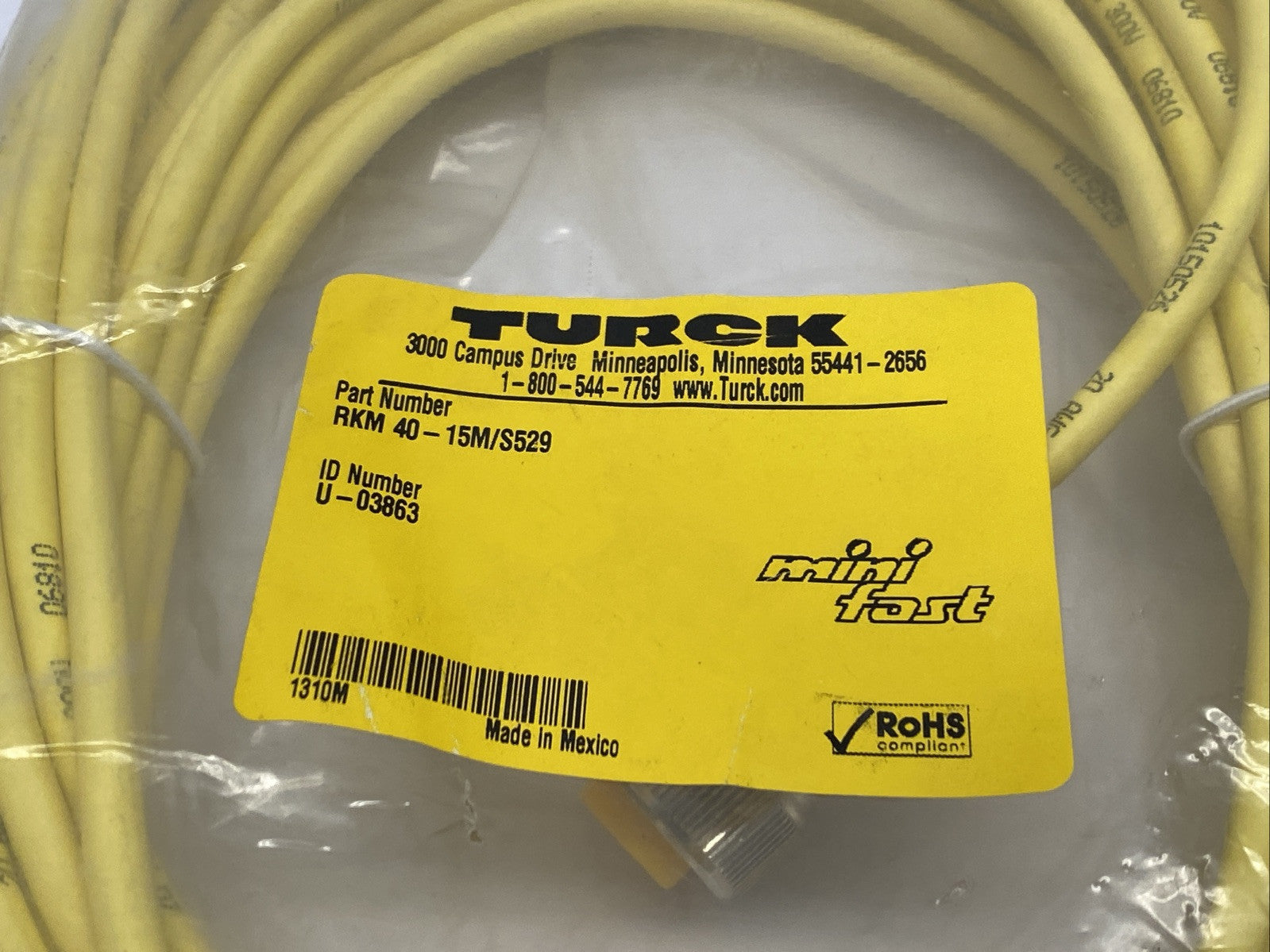 Turck RKM 40-15M/S529 Actuator Sensor Cable 7/8" Female 4-Pin 15m U-03863 - Maverick Industrial Sales