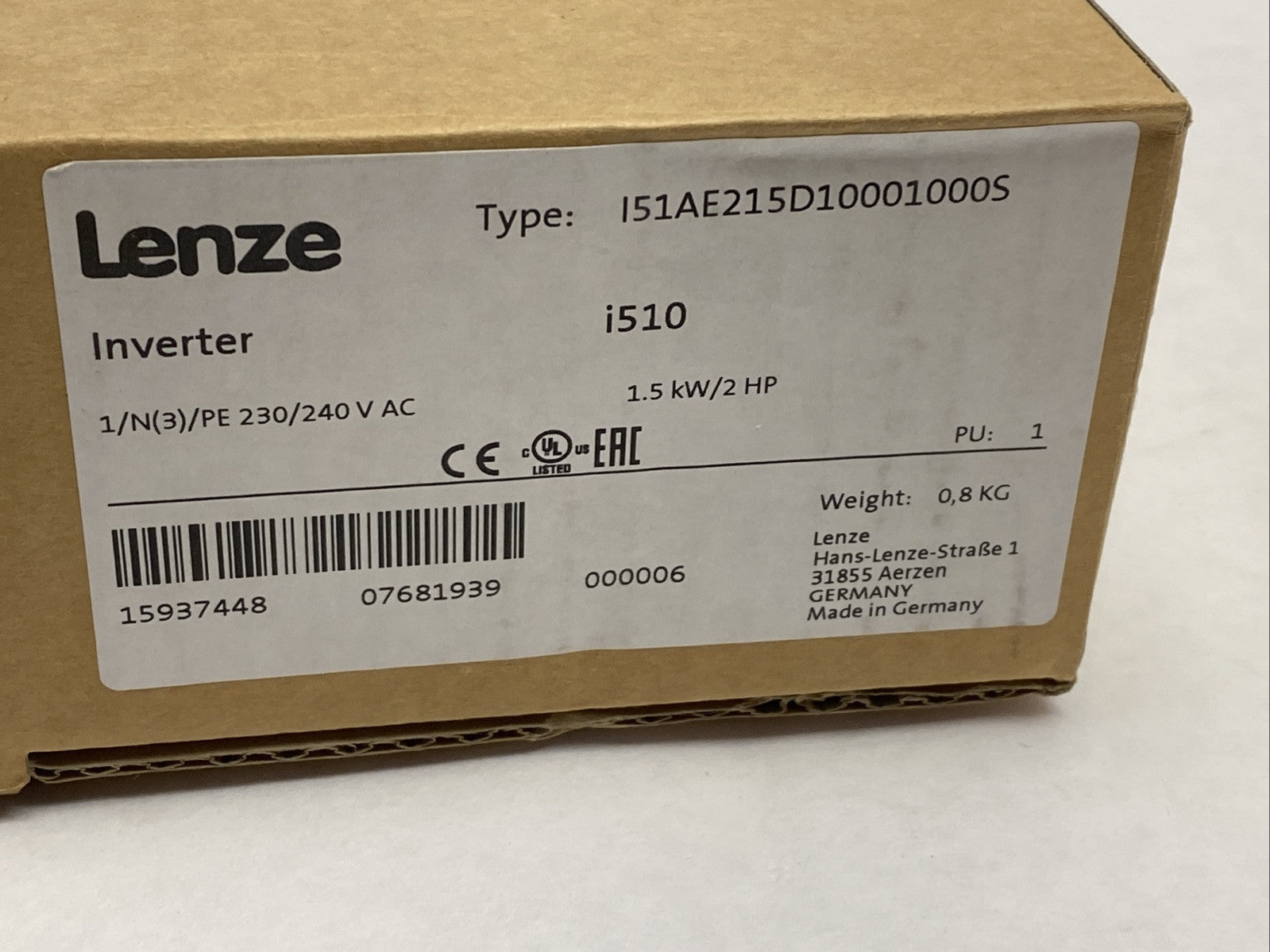 Lenze I51AE215D10001000S i510 Inverter 1.5kW/2HP 1/N(3)/PE 230/240VAC - Maverick Industrial Sales