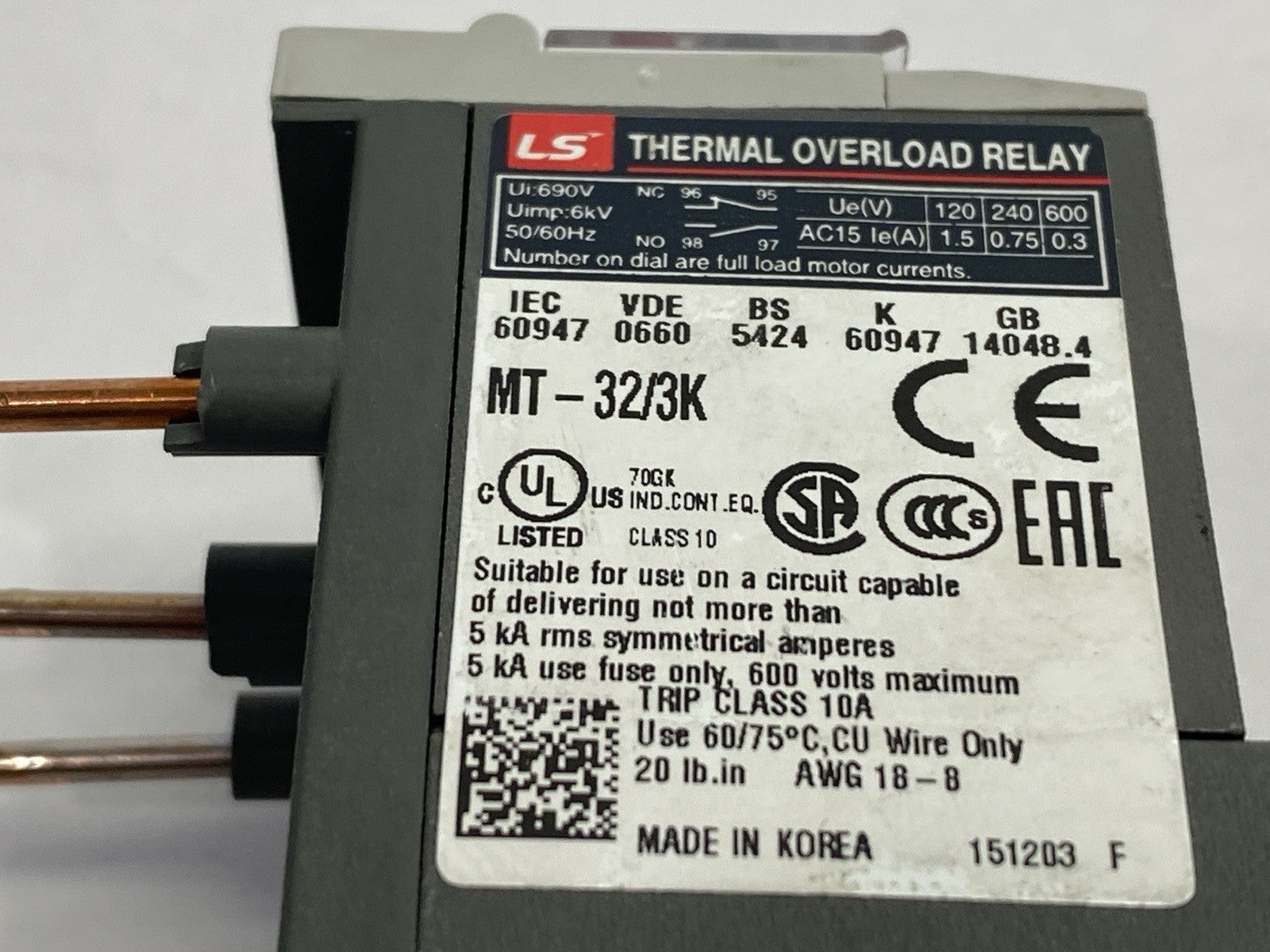 LS Electric MT-32/3K Thermal Overload Relay 1.5/0.3A 6KV 3-Pole - Maverick Industrial Sales
