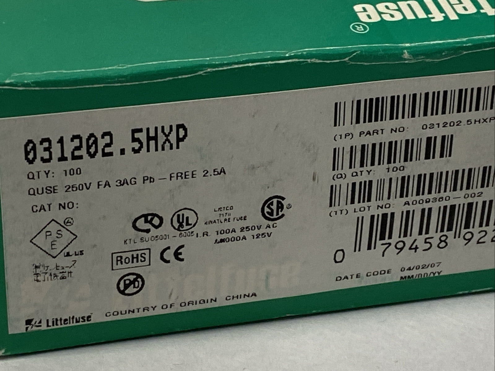 Littelfuse 31202.5-P Cartridge Fuse 2.5A 250V LOT OF 74 - Maverick Industrial Sales