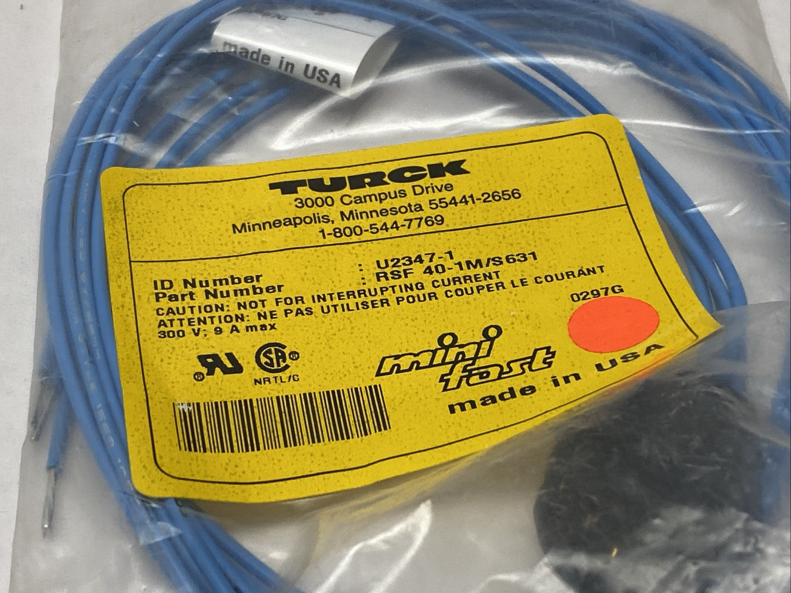 Turck RSF 40-1M/S631 Actuator And Sensor Receptacle 1m U2347-1 - Maverick Industrial Sales