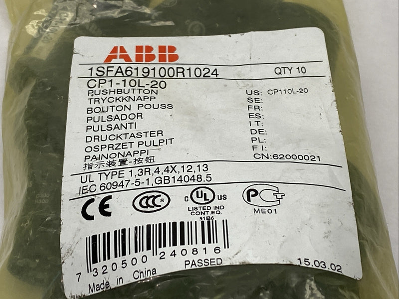 ABB CP1-10L-20 Compact Momentary Pushbutton Blue 300V PKG OF 10 - Maverick Industrial Sales