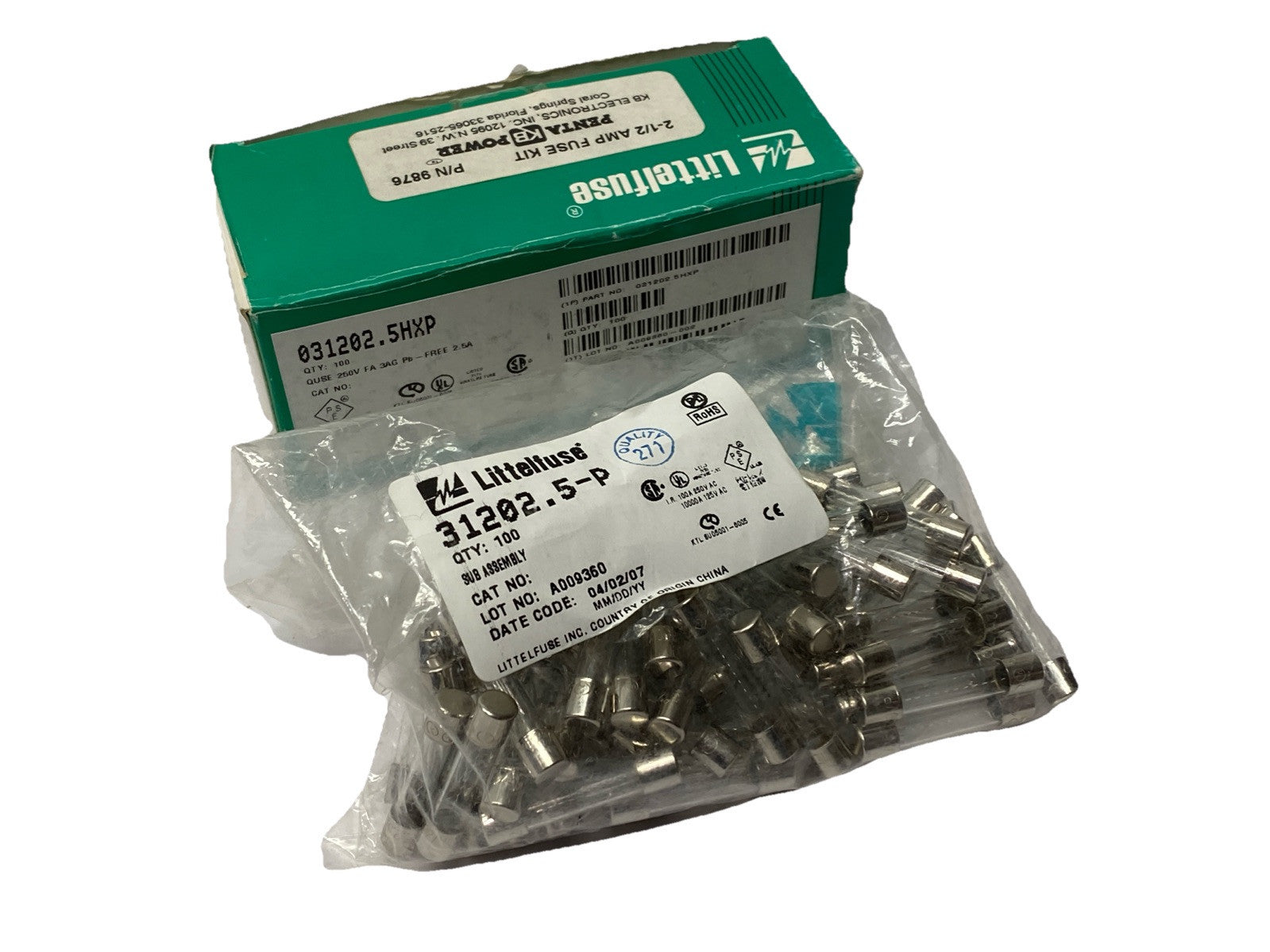 Littelfuse 31202.5-P Cartridge Fuse 2.5A 250V LOT OF 74 - Maverick Industrial Sales