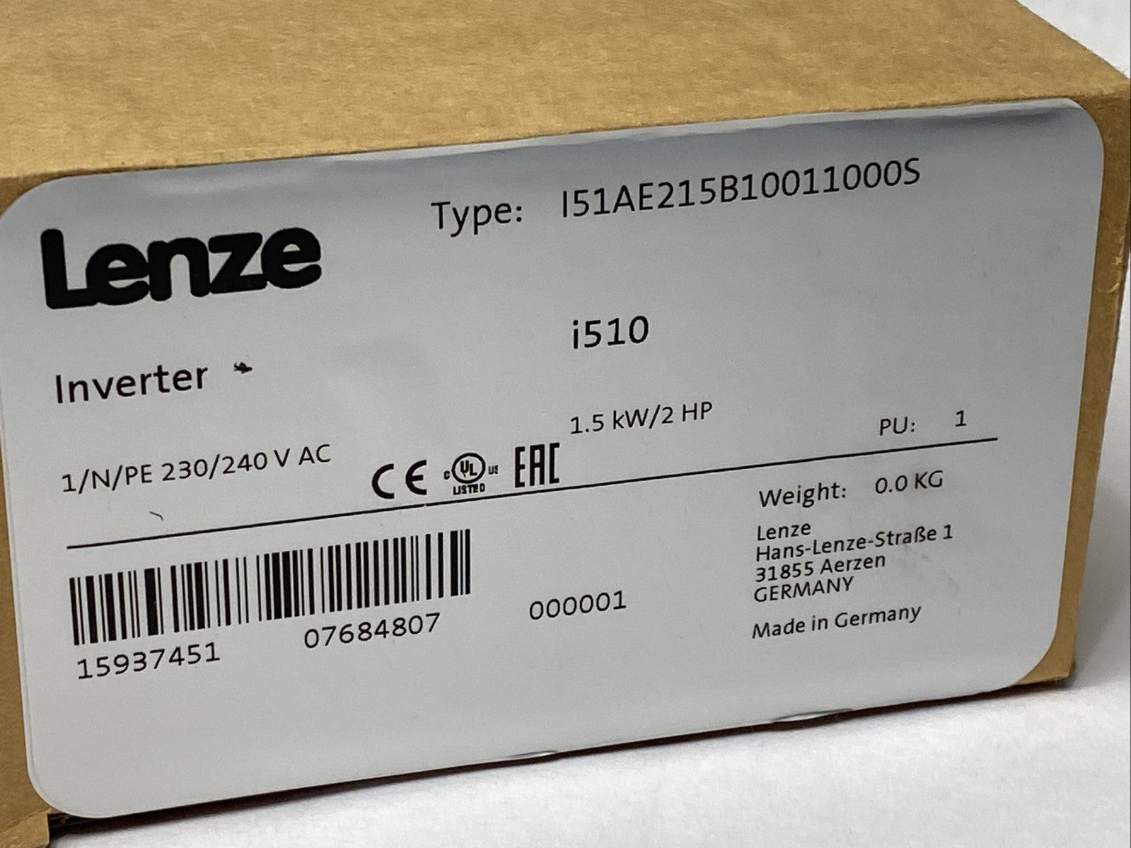 I51AE215B10011000S | Lenze i510 Inverter 1.5kW/2HP 1/N/PE 230/240VAC - New – Open box - Maverick Industrial Sales