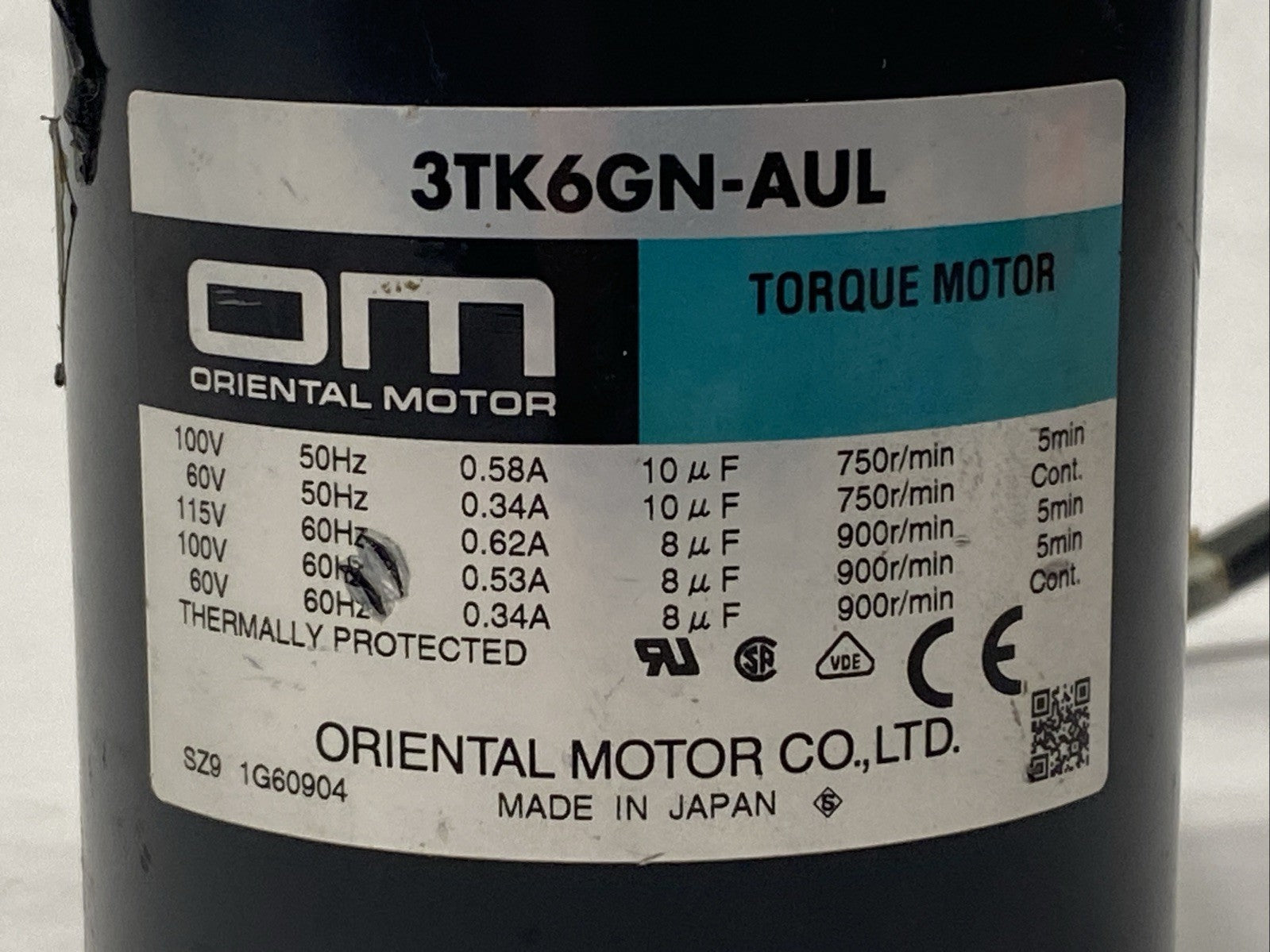 Oriental Motor 3TK6GN-AUL Torque Motor 900RPM 0.34A 60V 6W 1/125HP 1PH - Maverick Industrial Sales