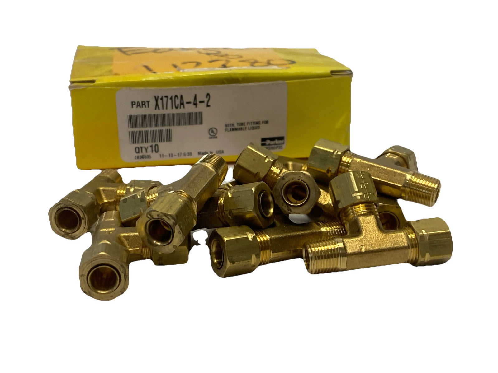 Parker 171CA-4-2 Brass Tee Fitting 1/4" OD Tube x 1/8" Male NPT LOT OF 10 - Maverick Industrial Sales