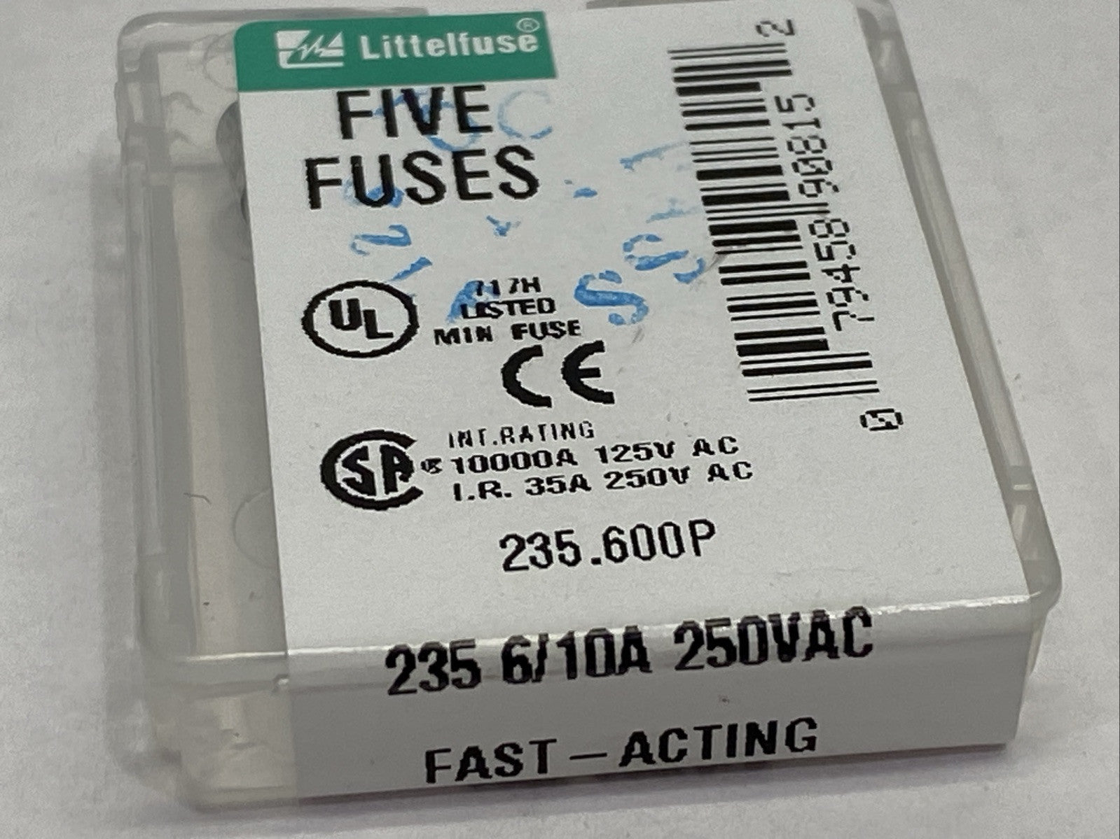 Littelfuse 235.600P Fast-Acting Cartridge Fuse 0.6A 250VAC PKG OF 5 - Maverick Industrial Sales